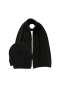 Ribbed Cashmere Black Scarf & Beanie Gift Set