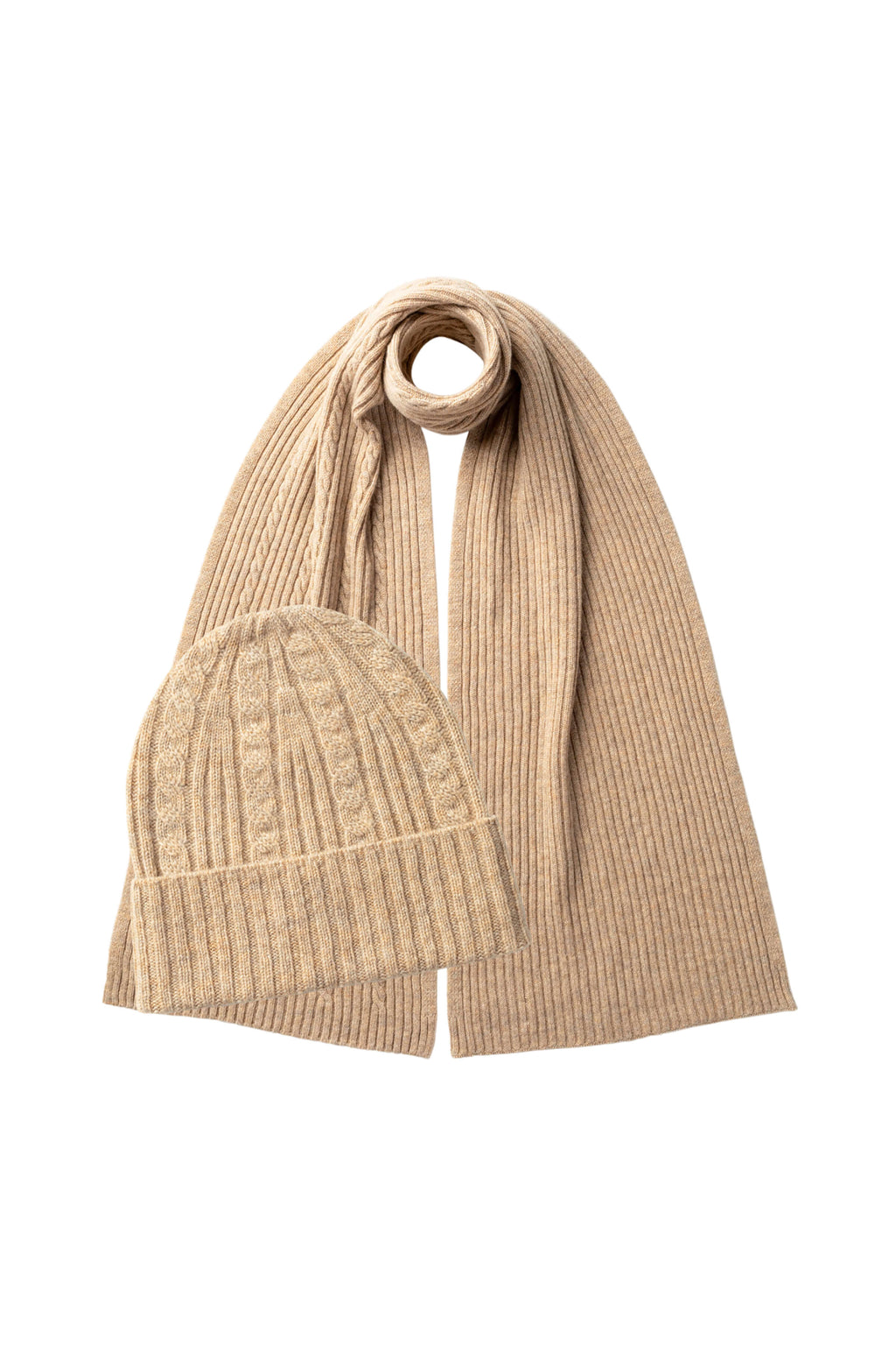 Cable Cashmere Natural Scarf & Beanie Gift Set