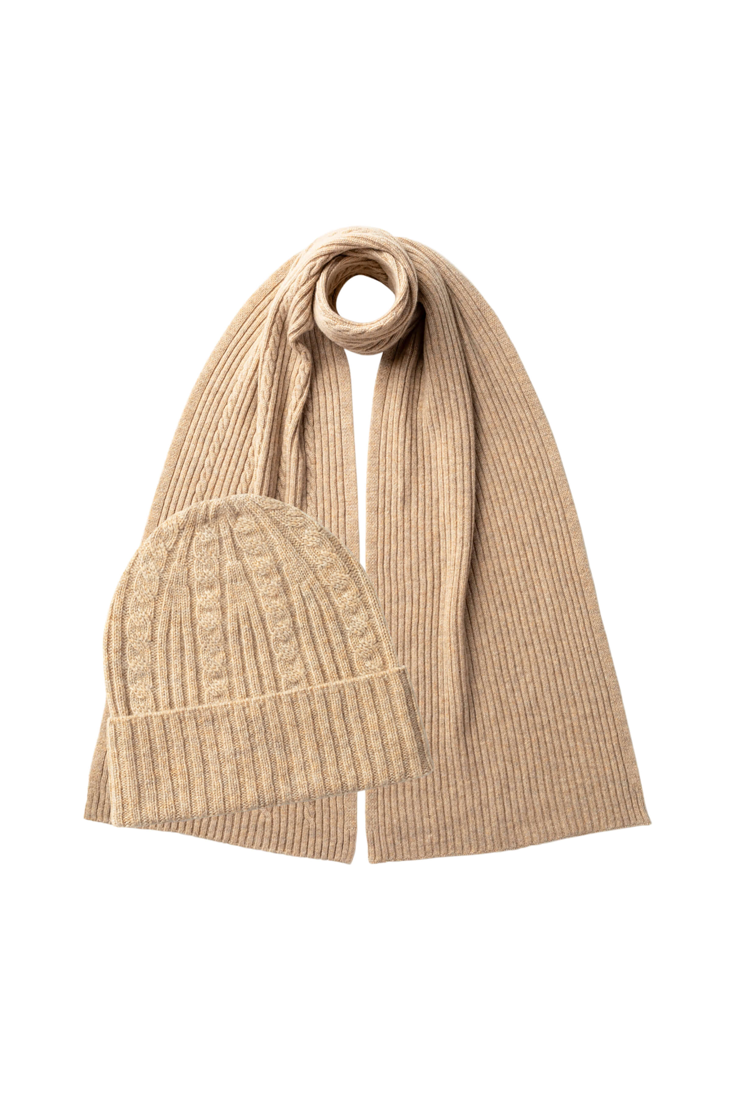Cable Cashmere Natural Scarf & Beanie Gift Set