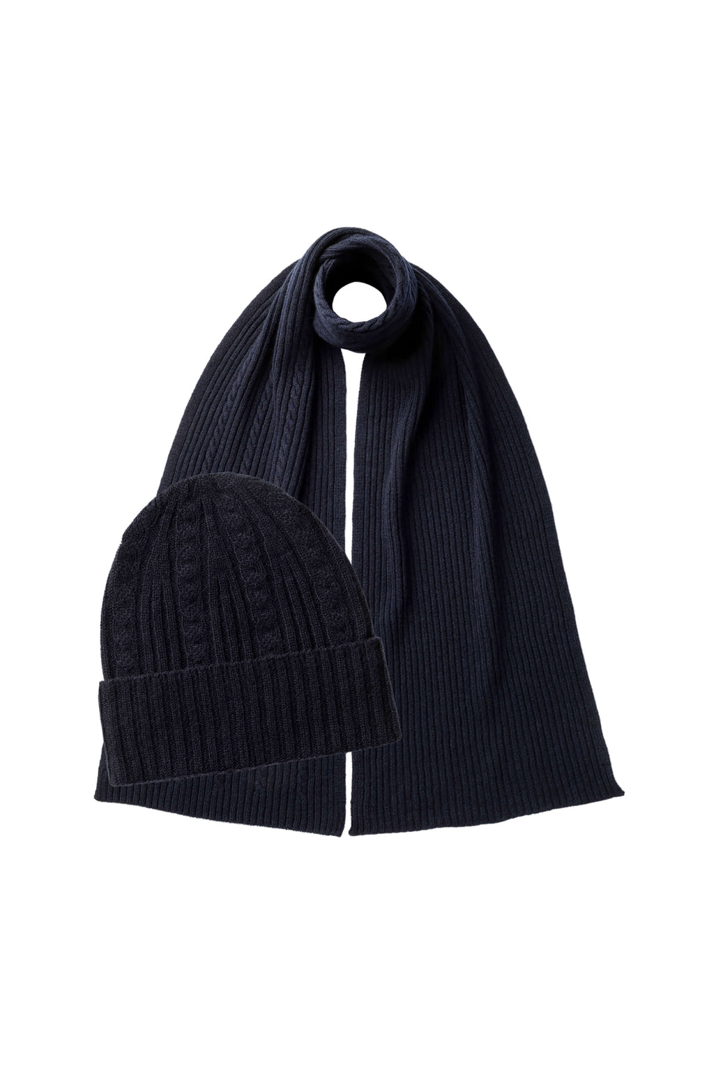 Cable Cashmere Navy Scarf & Beanie Gift Set