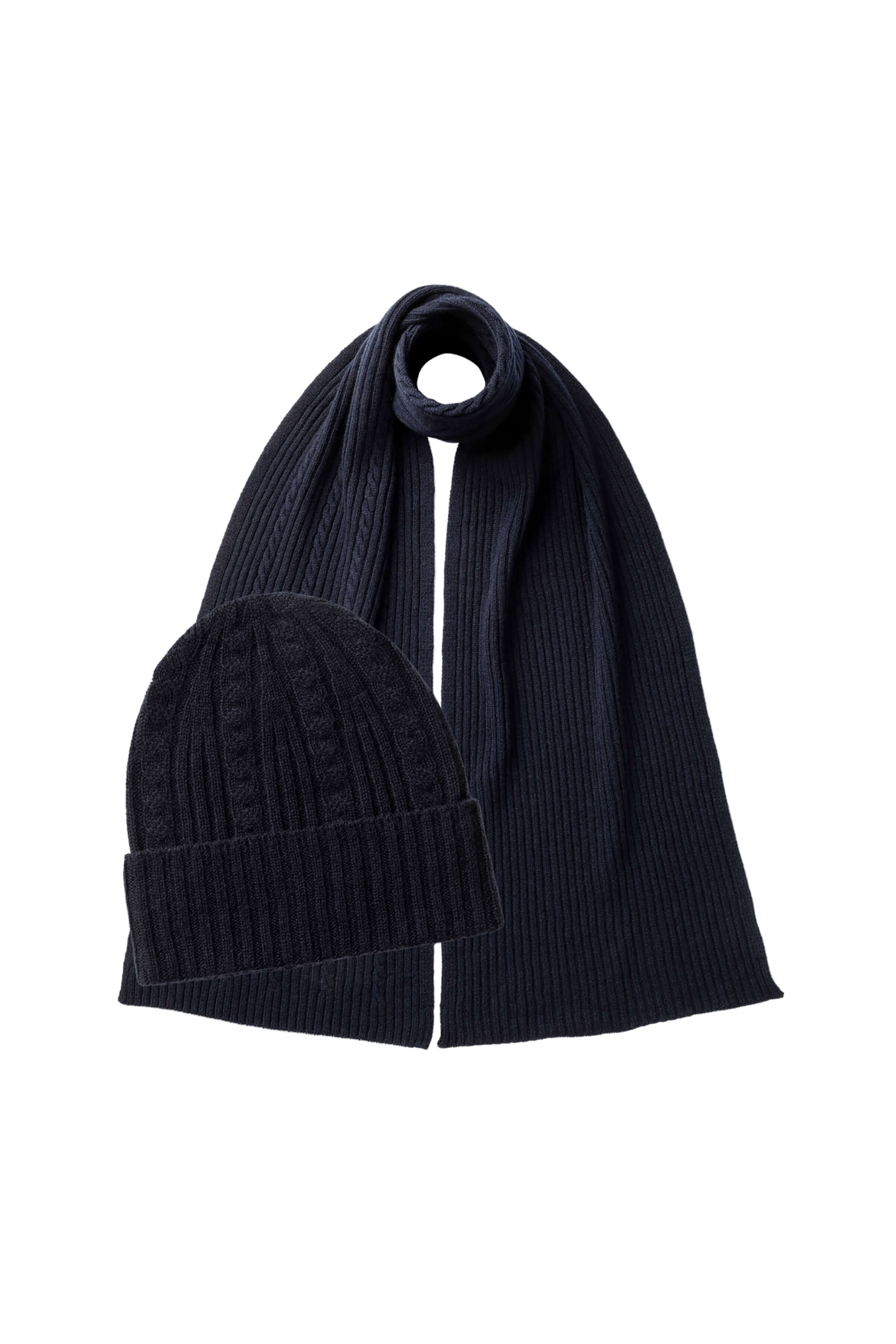 Cable Cashmere Navy Scarf & Beanie Gift Set