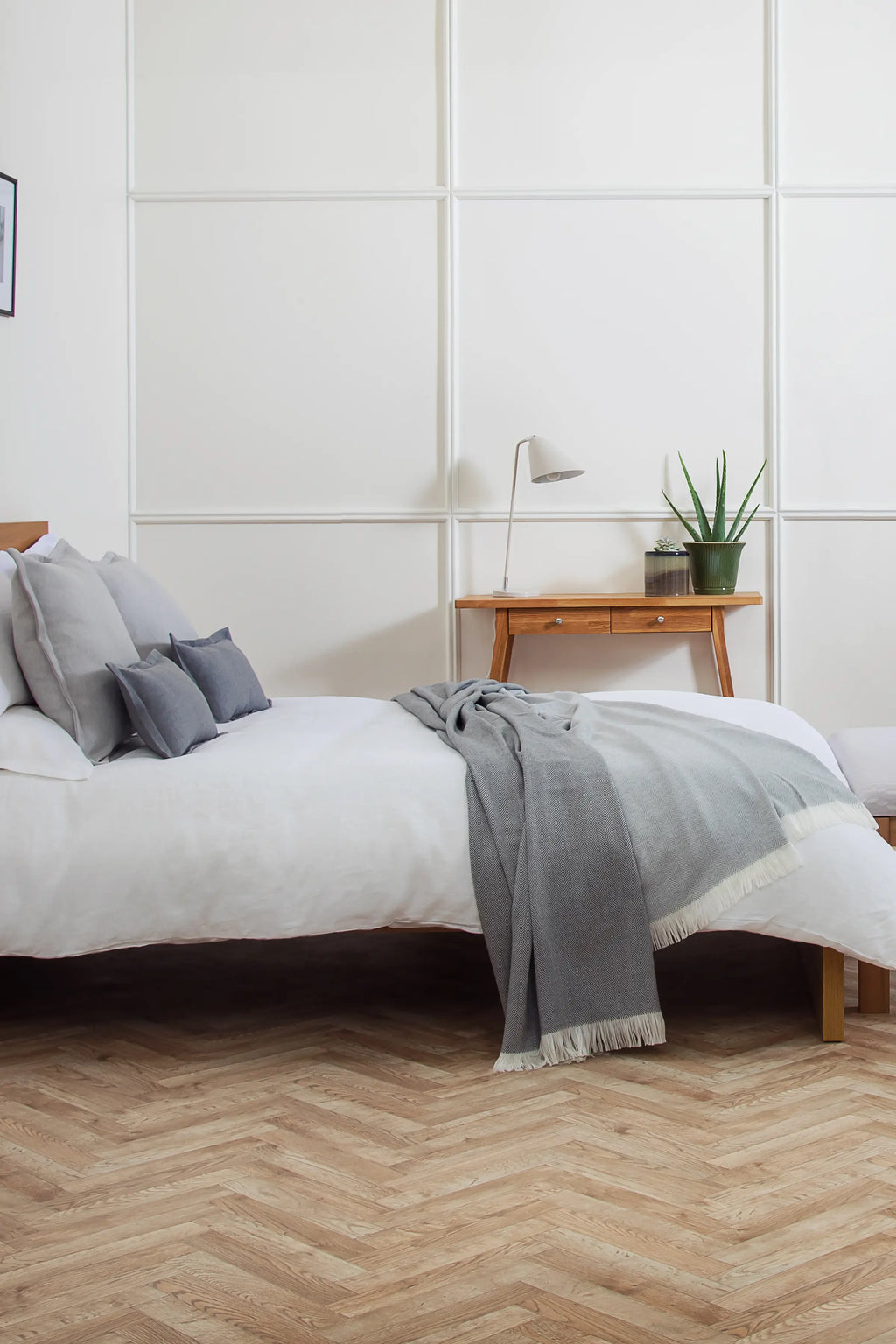 Herringbone Merino Bed Throw in Mist