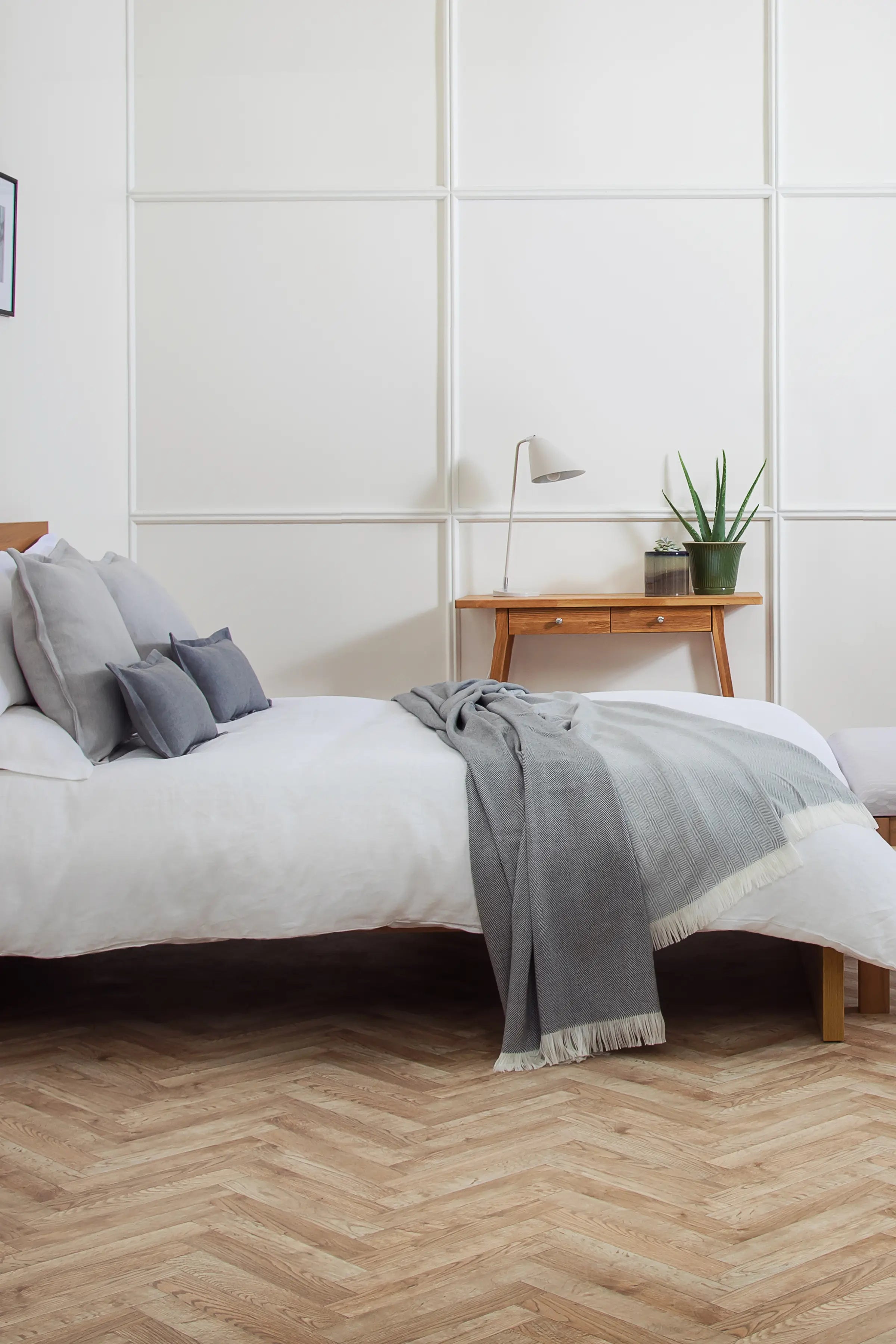 Herringbone Merino Bed Throw in Mist