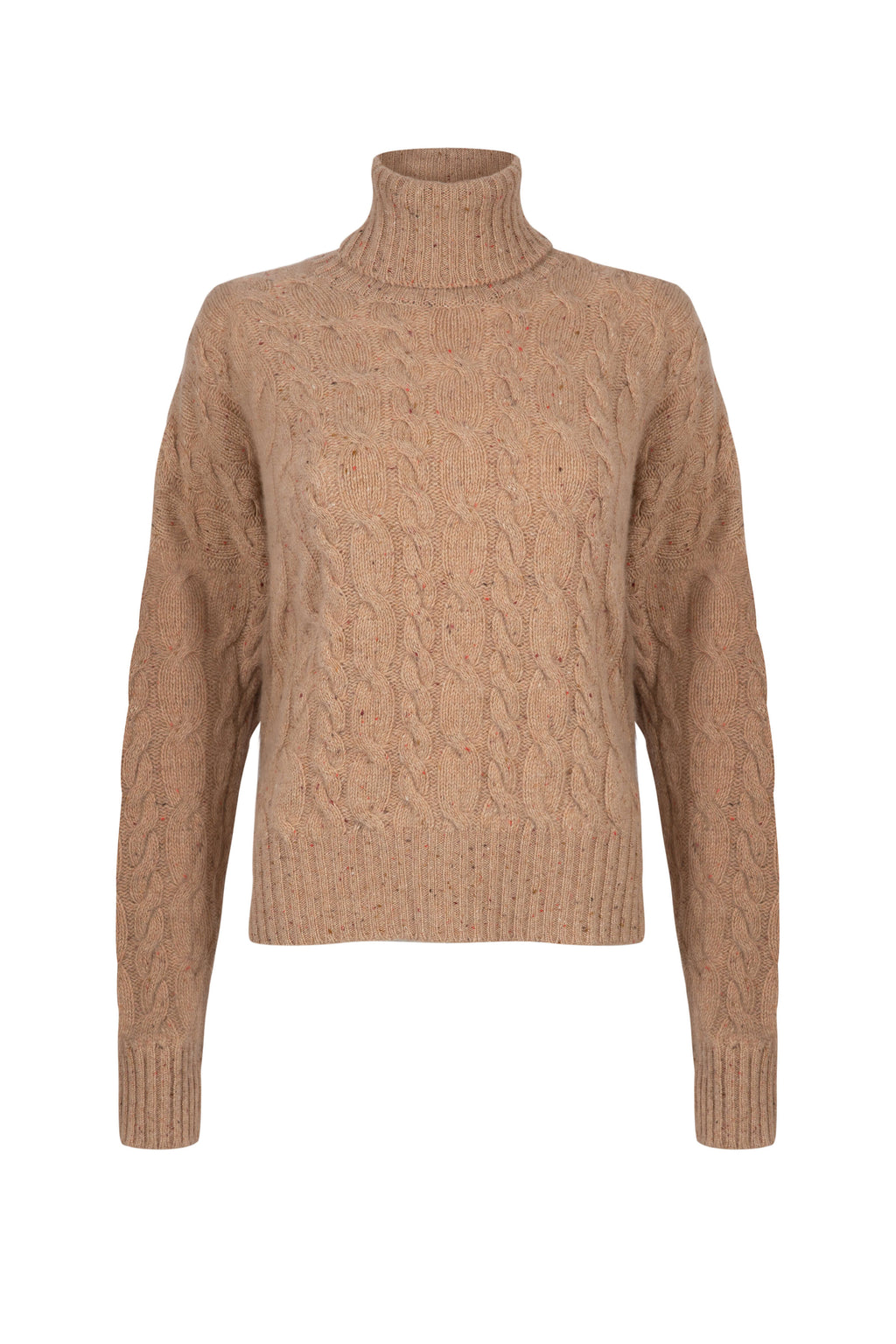 Cable Cashmere Camel Roll Neck Jumper
