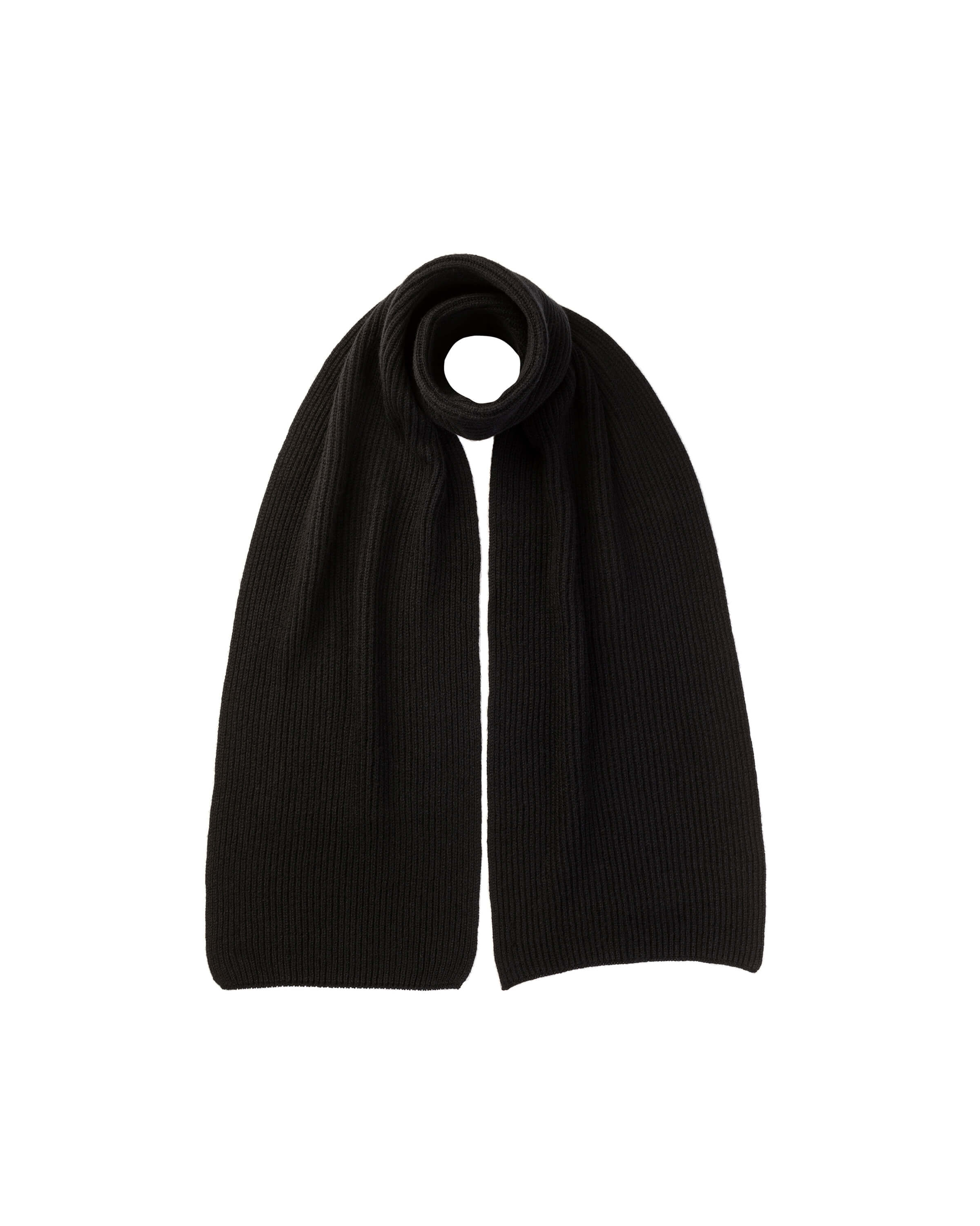 Ribbed Cashmere Black Scarf & Beanie Gift Set