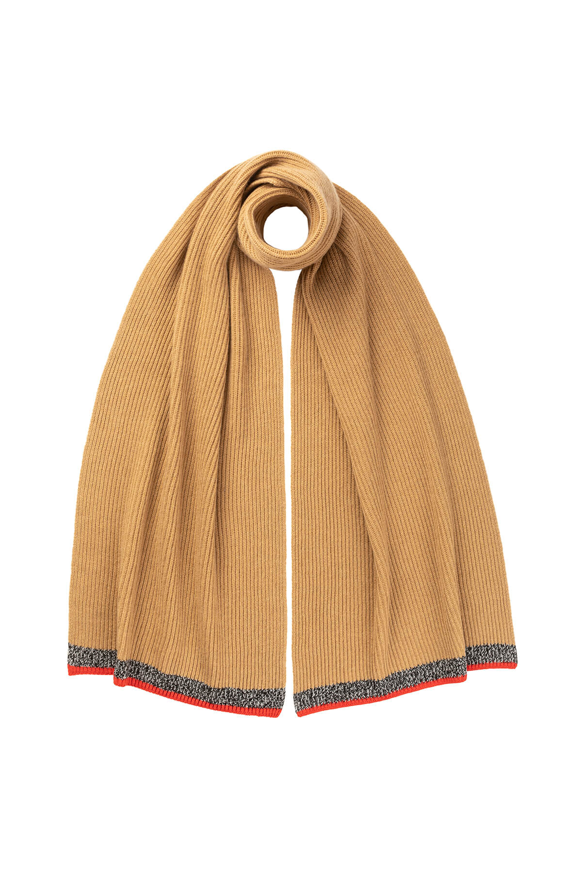 Ribbed Cashmere Tipping Camel Scarf