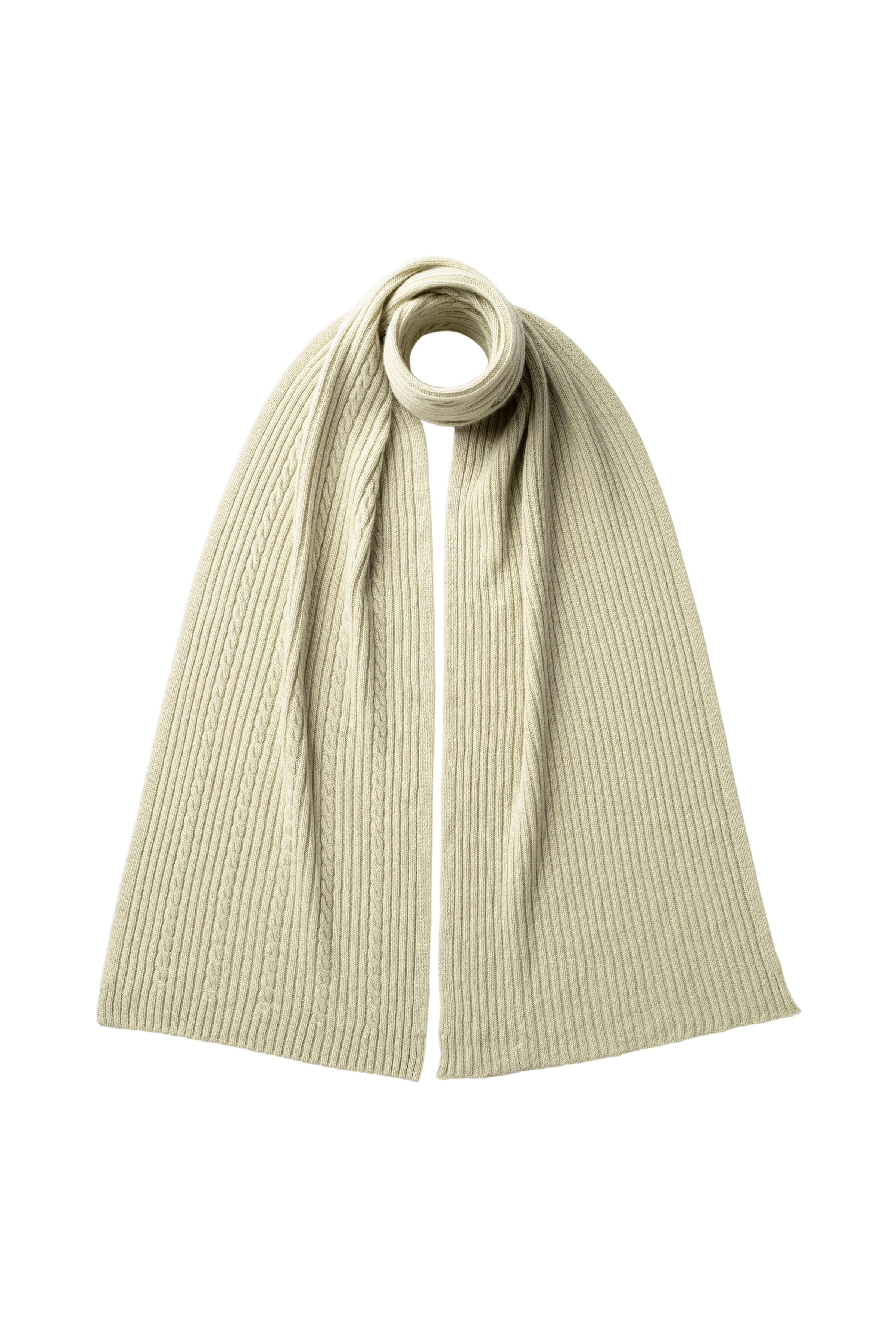 Cable & Rib Light Green Cashmere Scarf