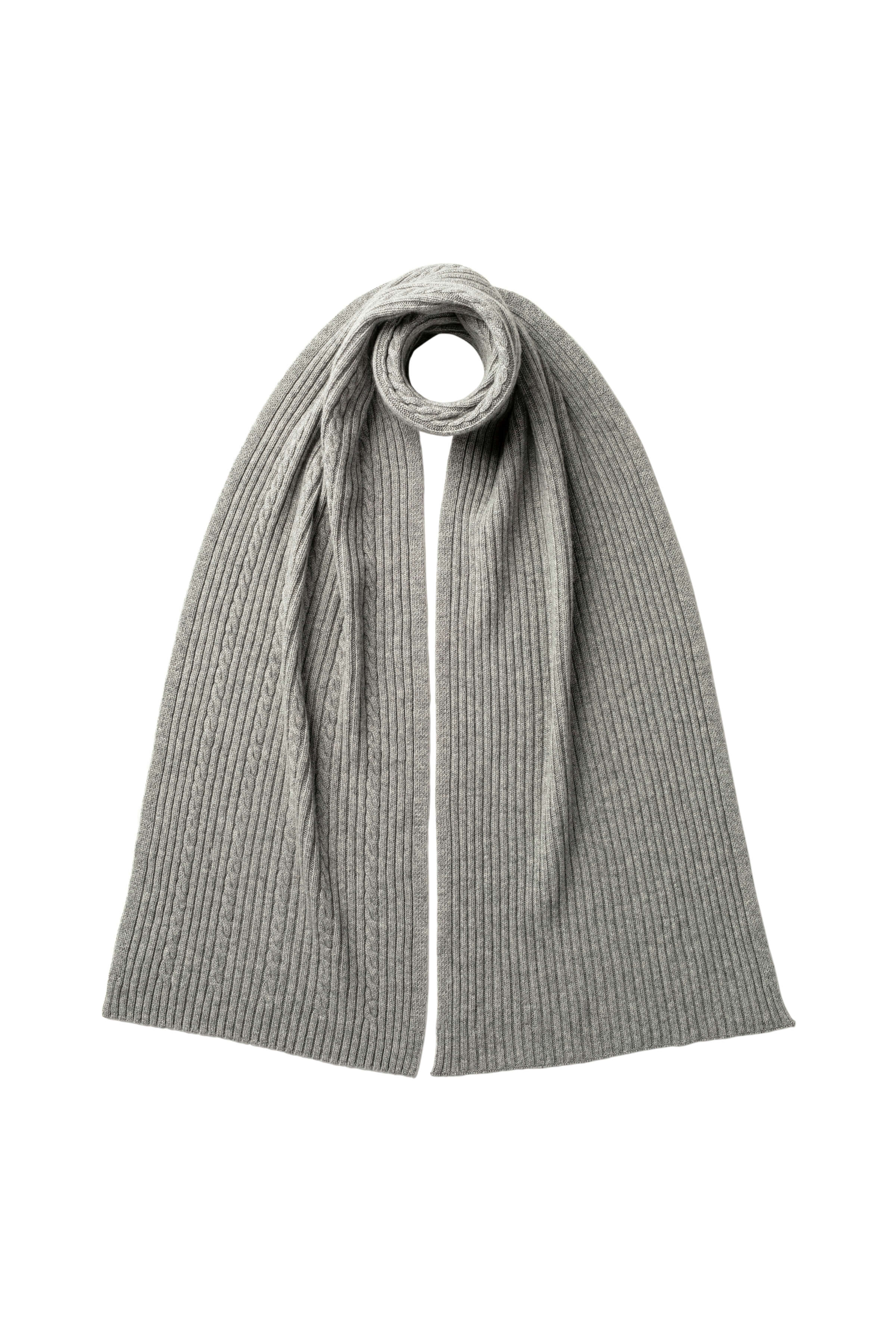 Cable & Rib Light Grey Cashmere Scarf
