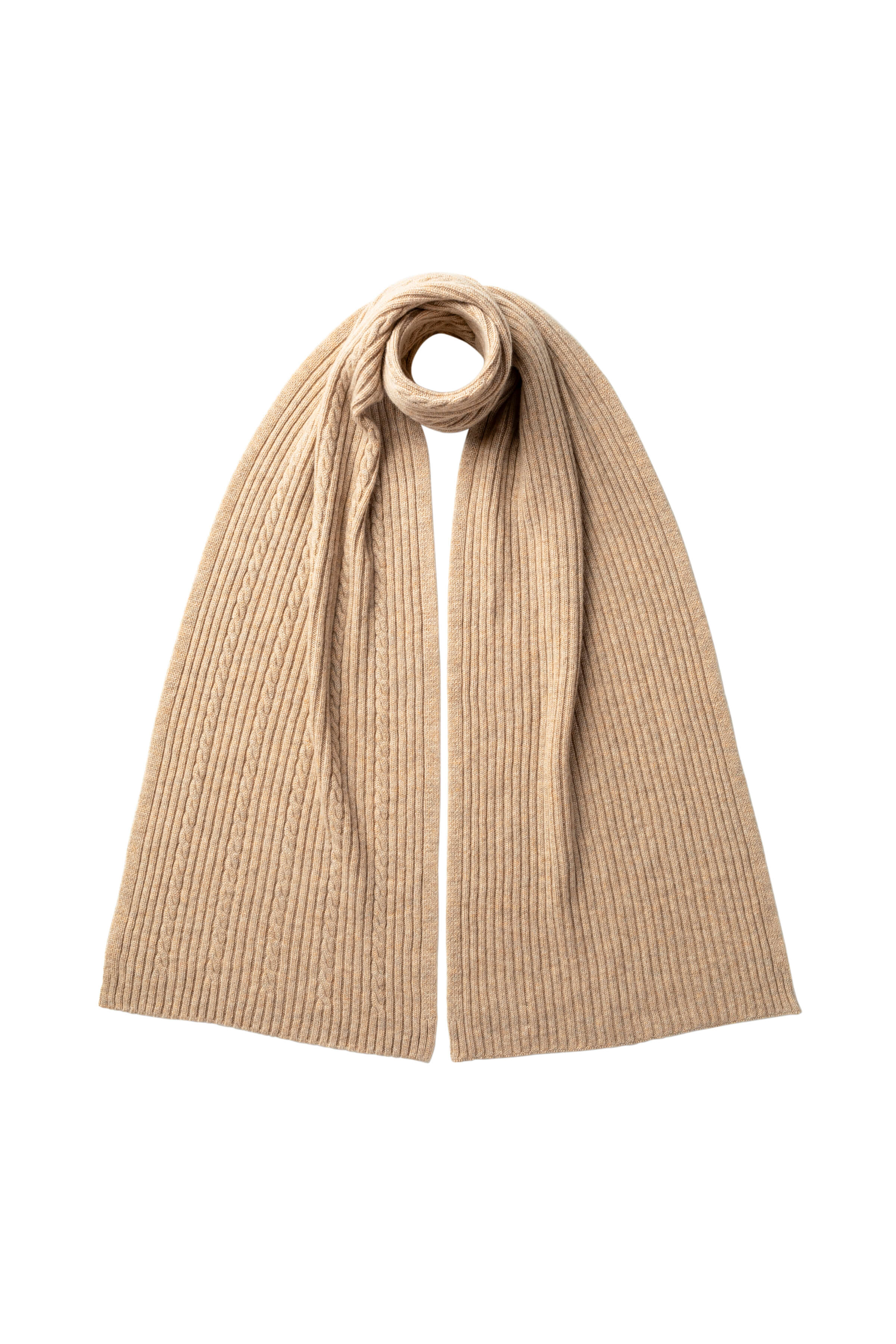 Cable & Rib Natural Cashmere Scarf