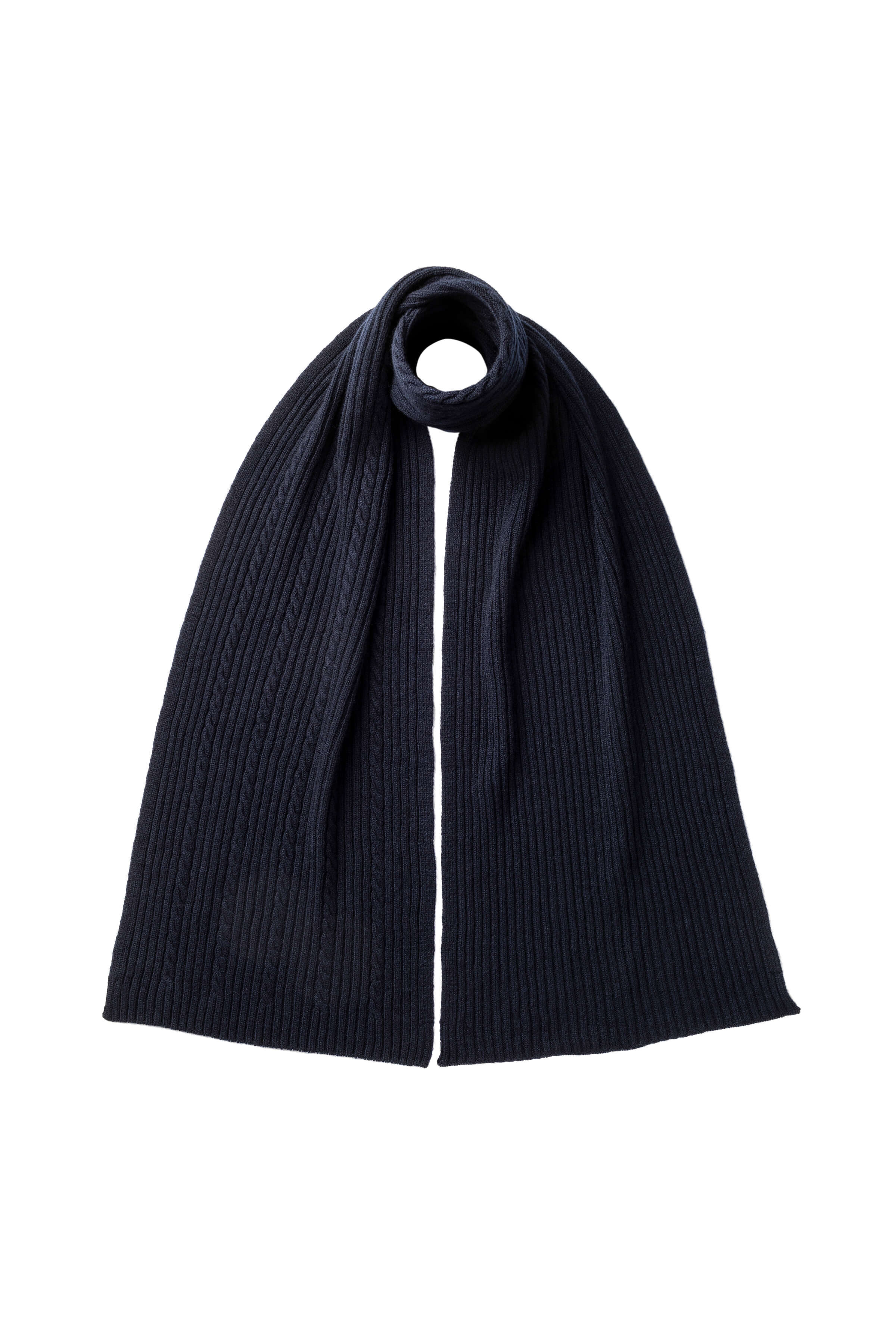 Cable & Rib Dark Navy Cashmere Scarf