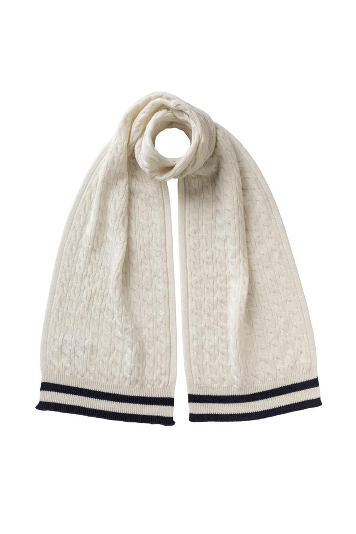 Knitted Cable Stripe White & Navy Scarf