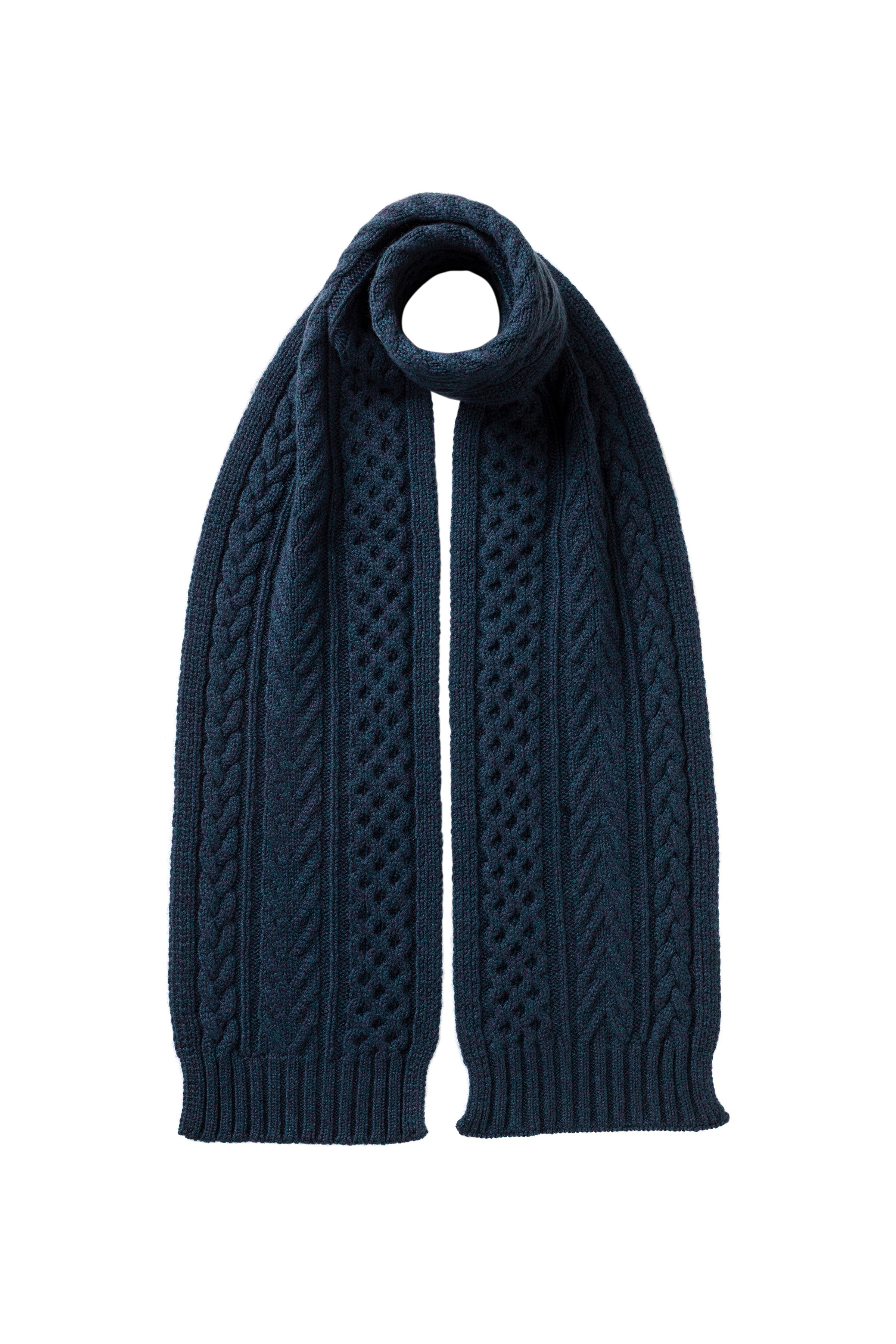 Aran Cable Navy Cashmere Scarf