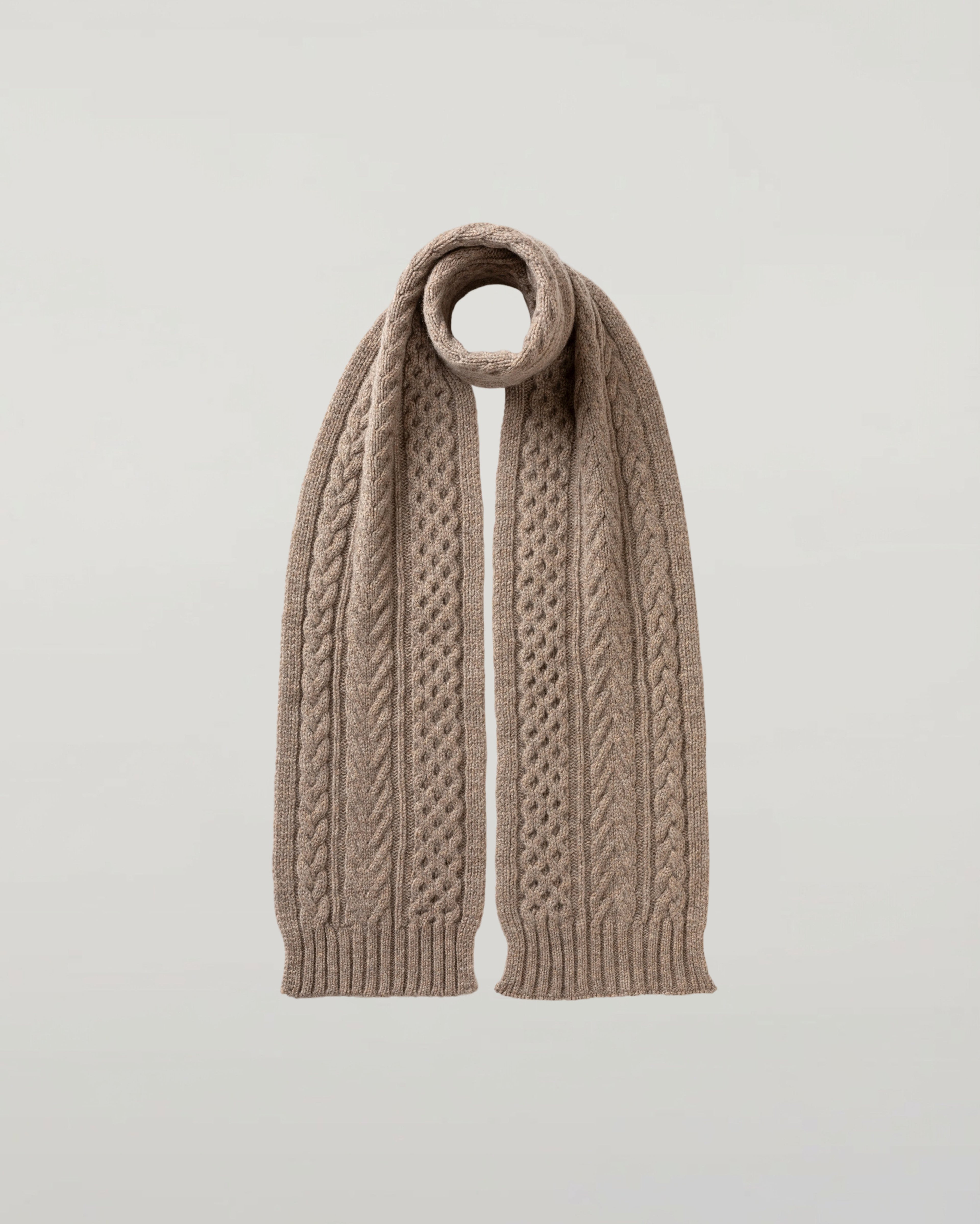 Aran Cable Light Brown Cashmere Scarf