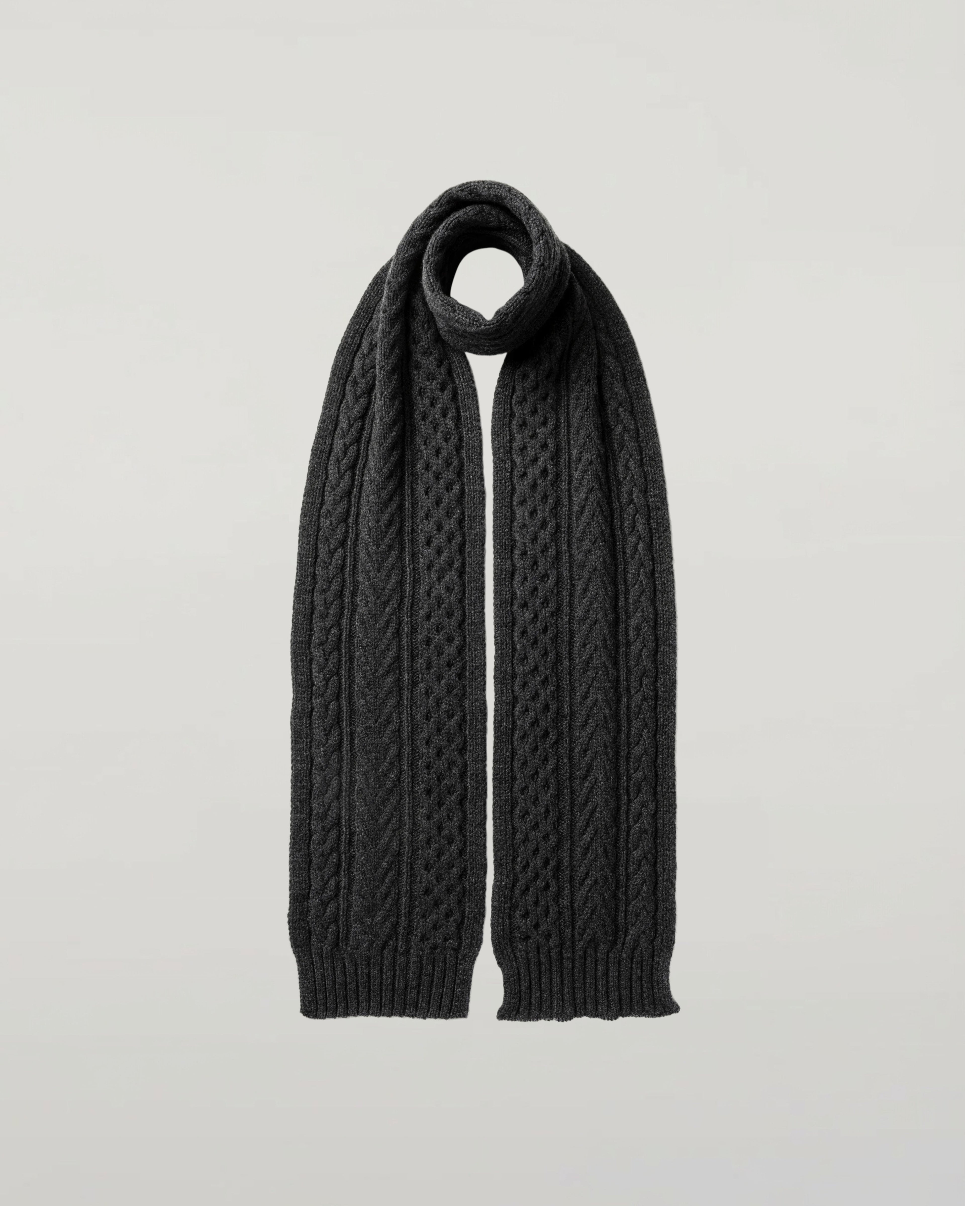 Aran Cable Charcoal Cashmere Scarf
