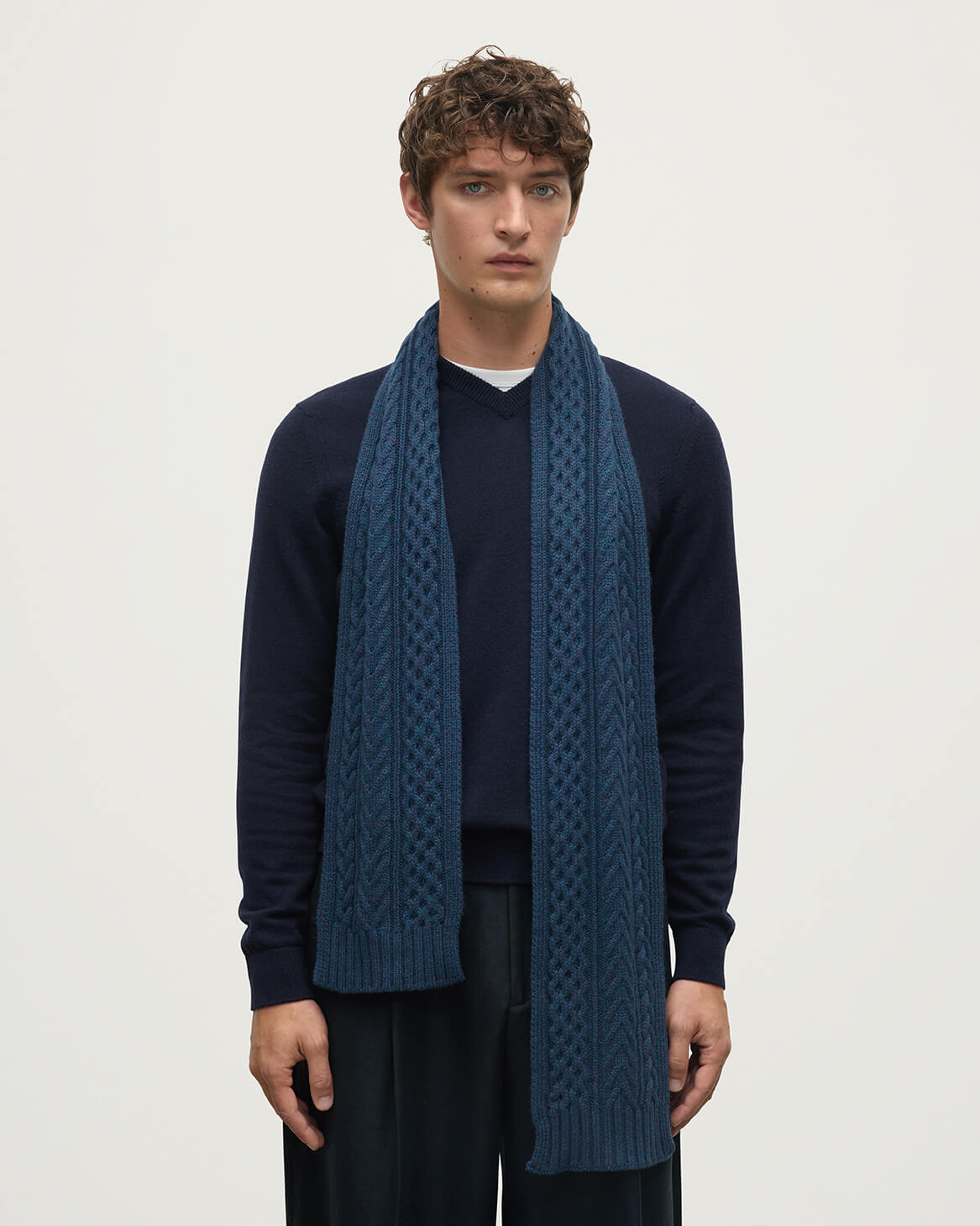 Aran Cable Navy Cashmere Scarf