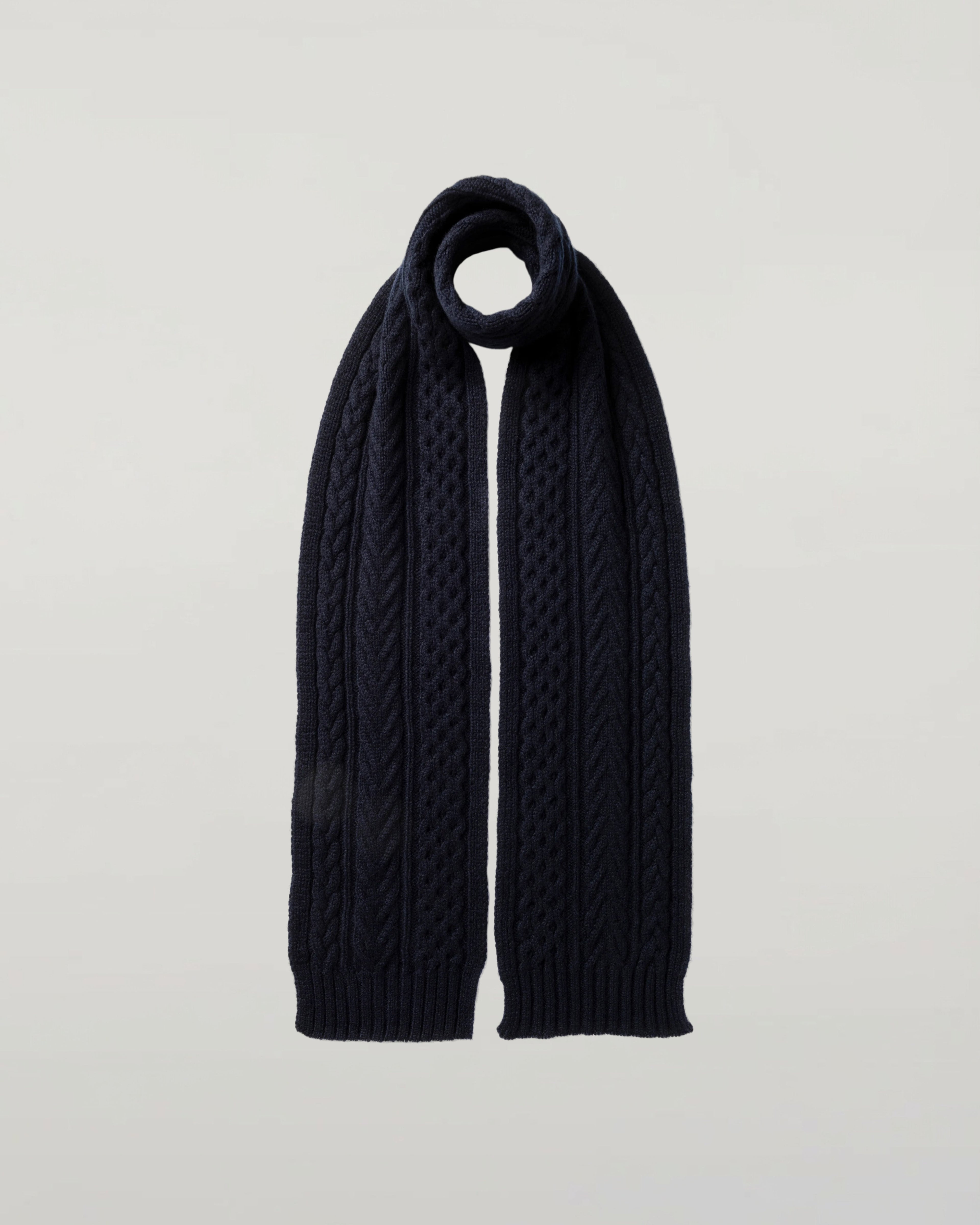 Aran Cable Dark Navy Cashmere Scarf