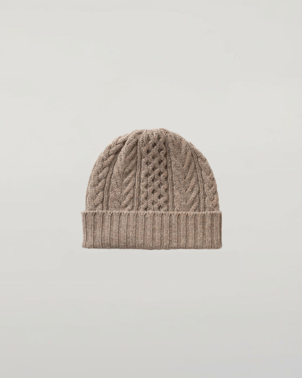 Aran Cable Brown Cashmere Beanie