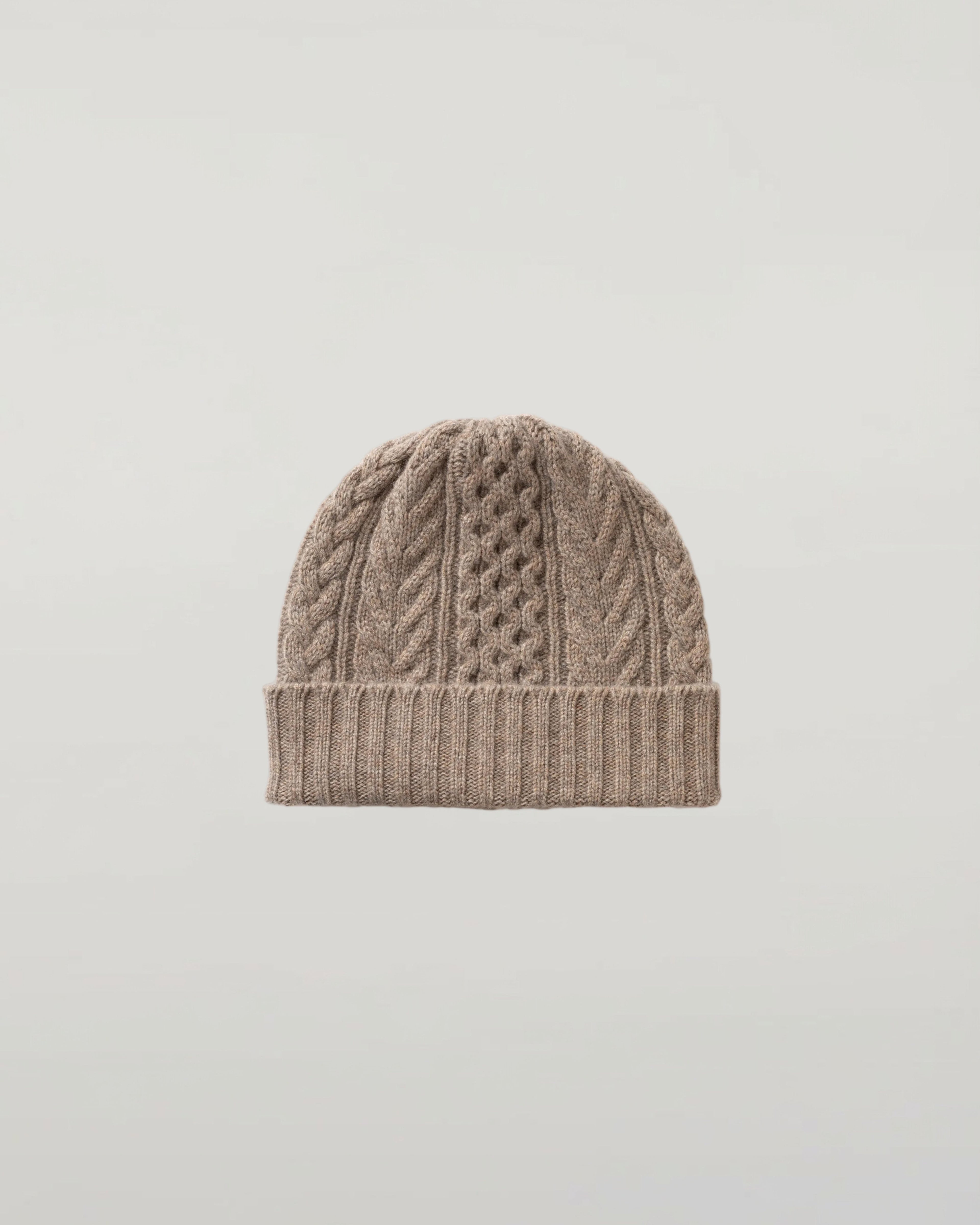Aran Cable Brown Cashmere Beanie