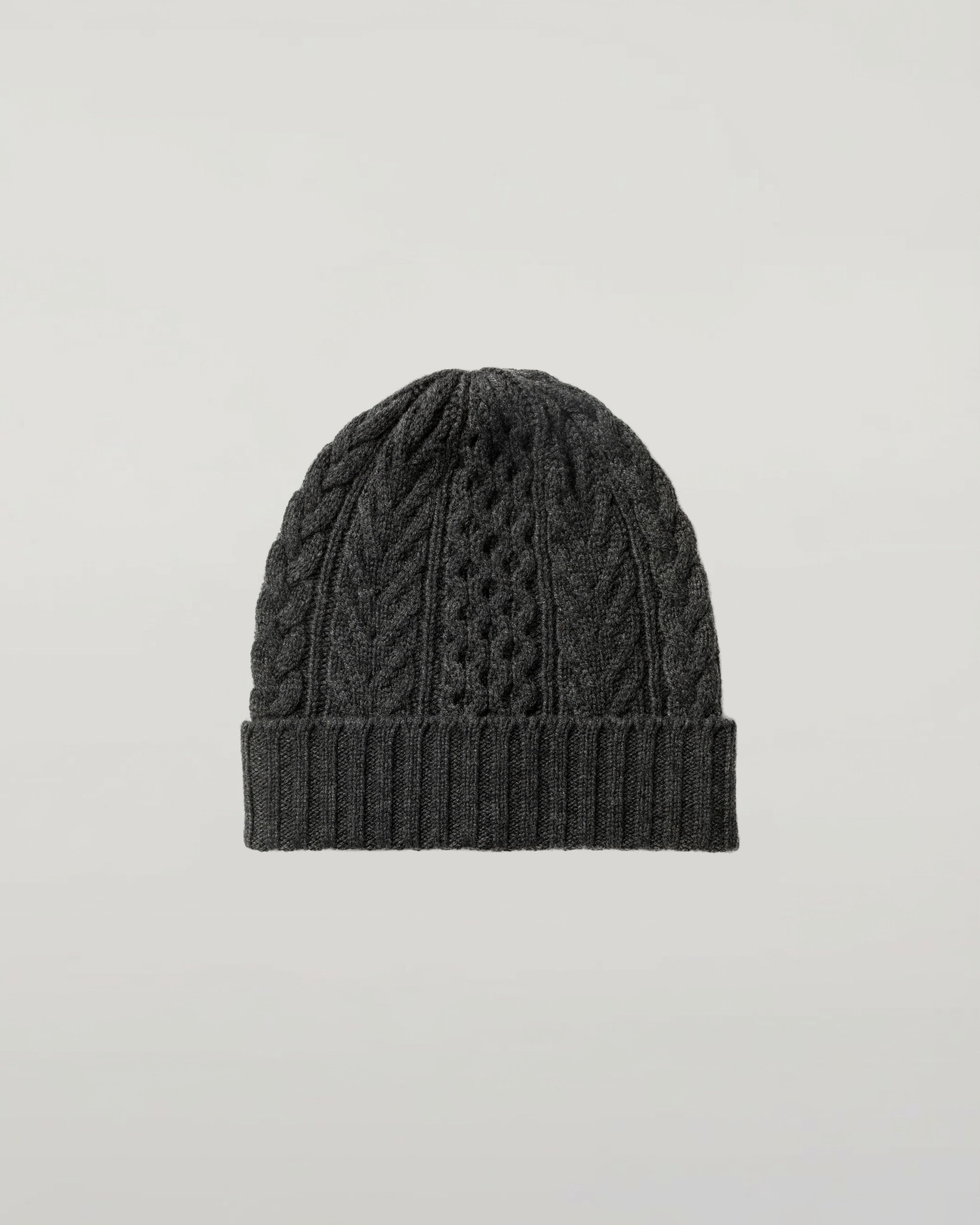 Aran Cable Charcoal Cashmere Beanie