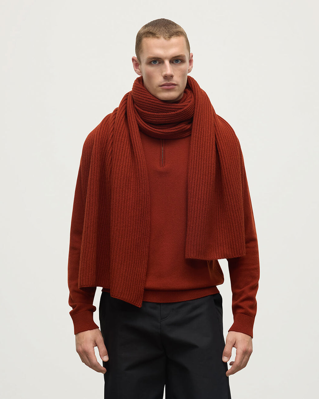 Cardigan Stitch Dark Red Cashmere Scarf