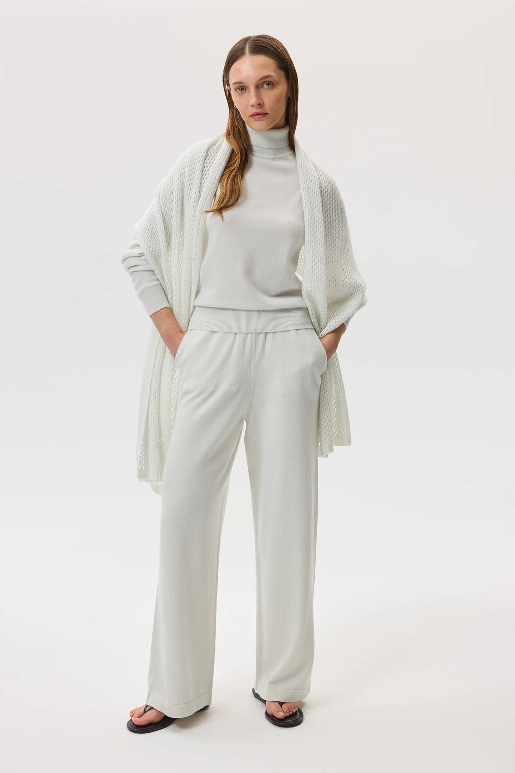 Crochet White Cashmere Stole