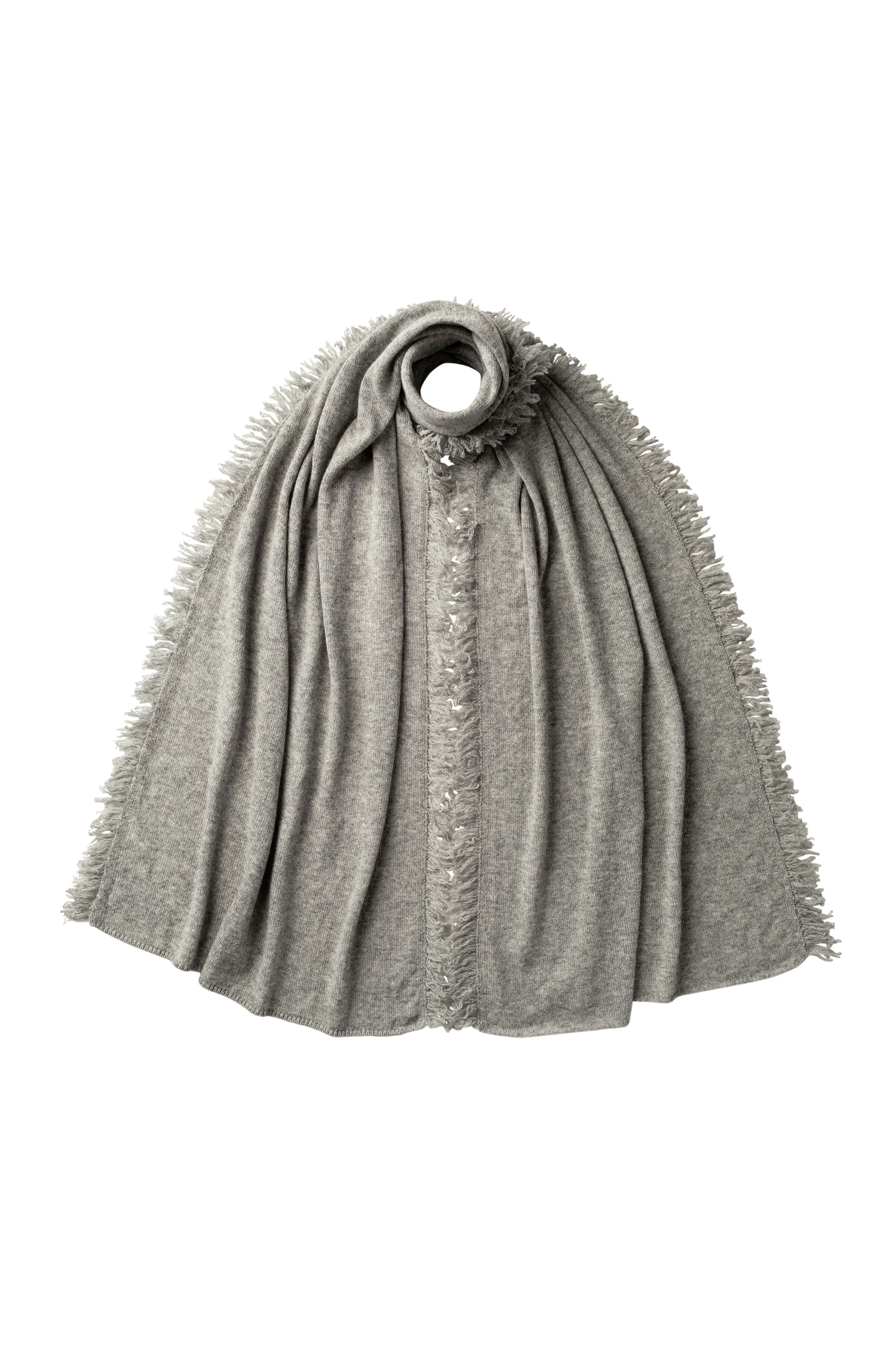 Fringed Gauzy Light Grey Cashmere Stole