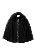 Fringed Gauzy Black Cashmere Stole