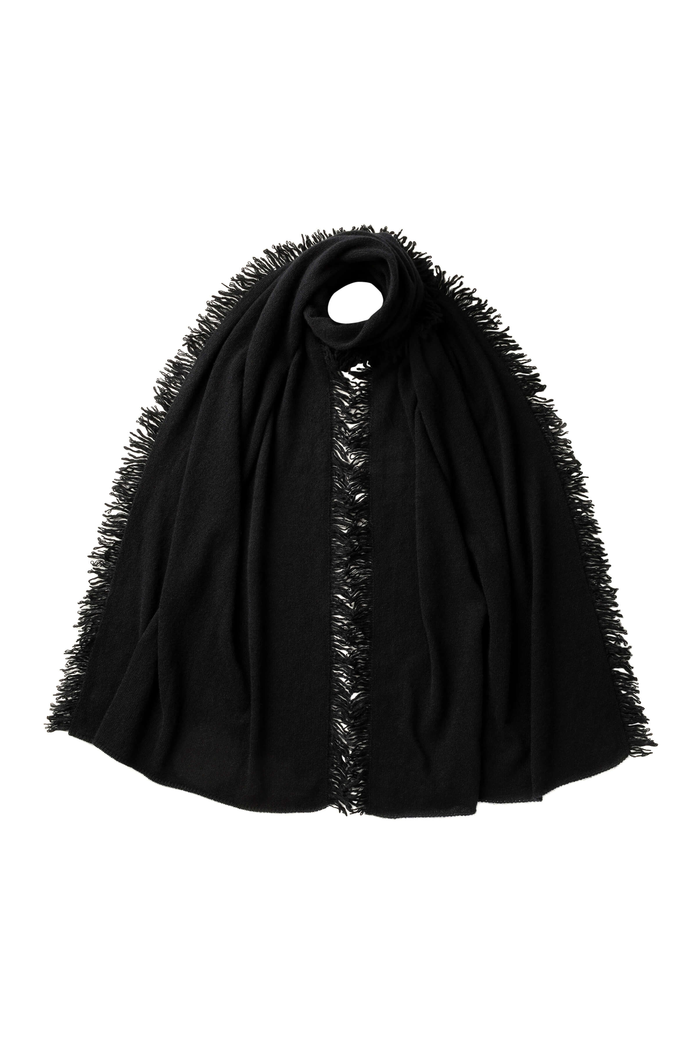 Fringed Gauzy Black Cashmere Stole