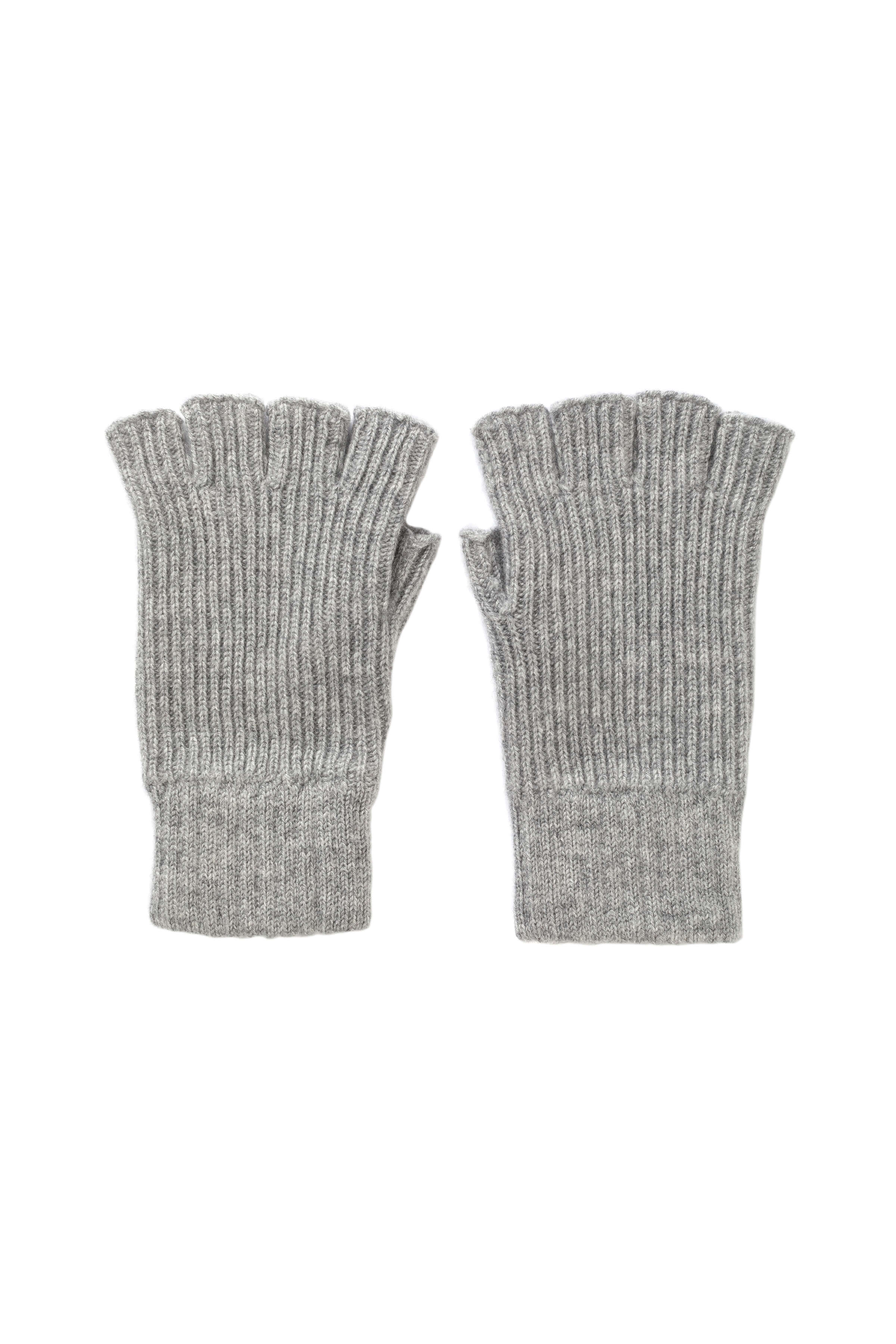 Ribbed Cashmere Light Grey Fingerless Gloves