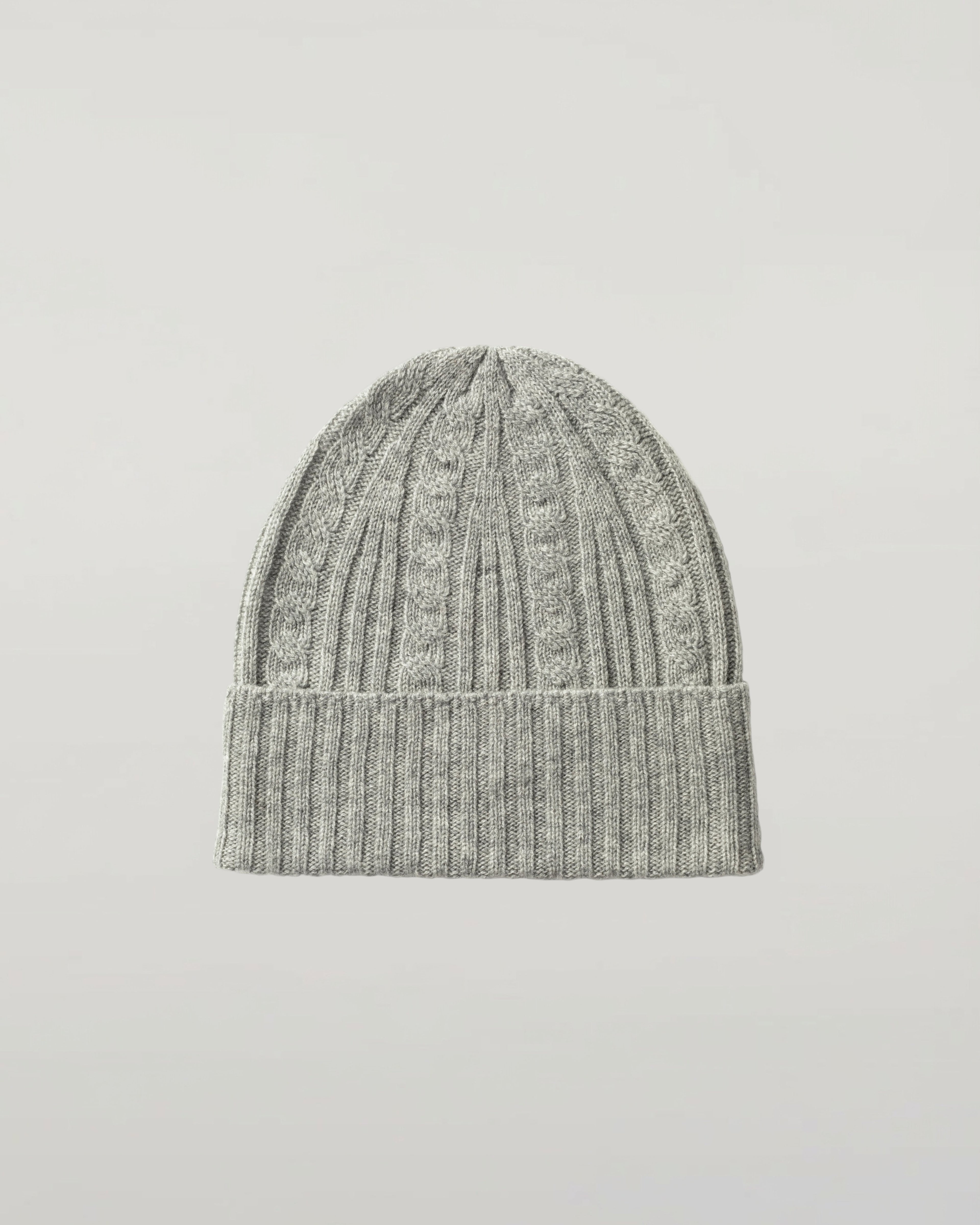 Cable & Rib Light Grey Cashmere Beanie