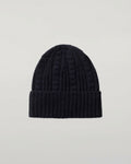 Cable & Rib Dark Navy Cashmere Beanie