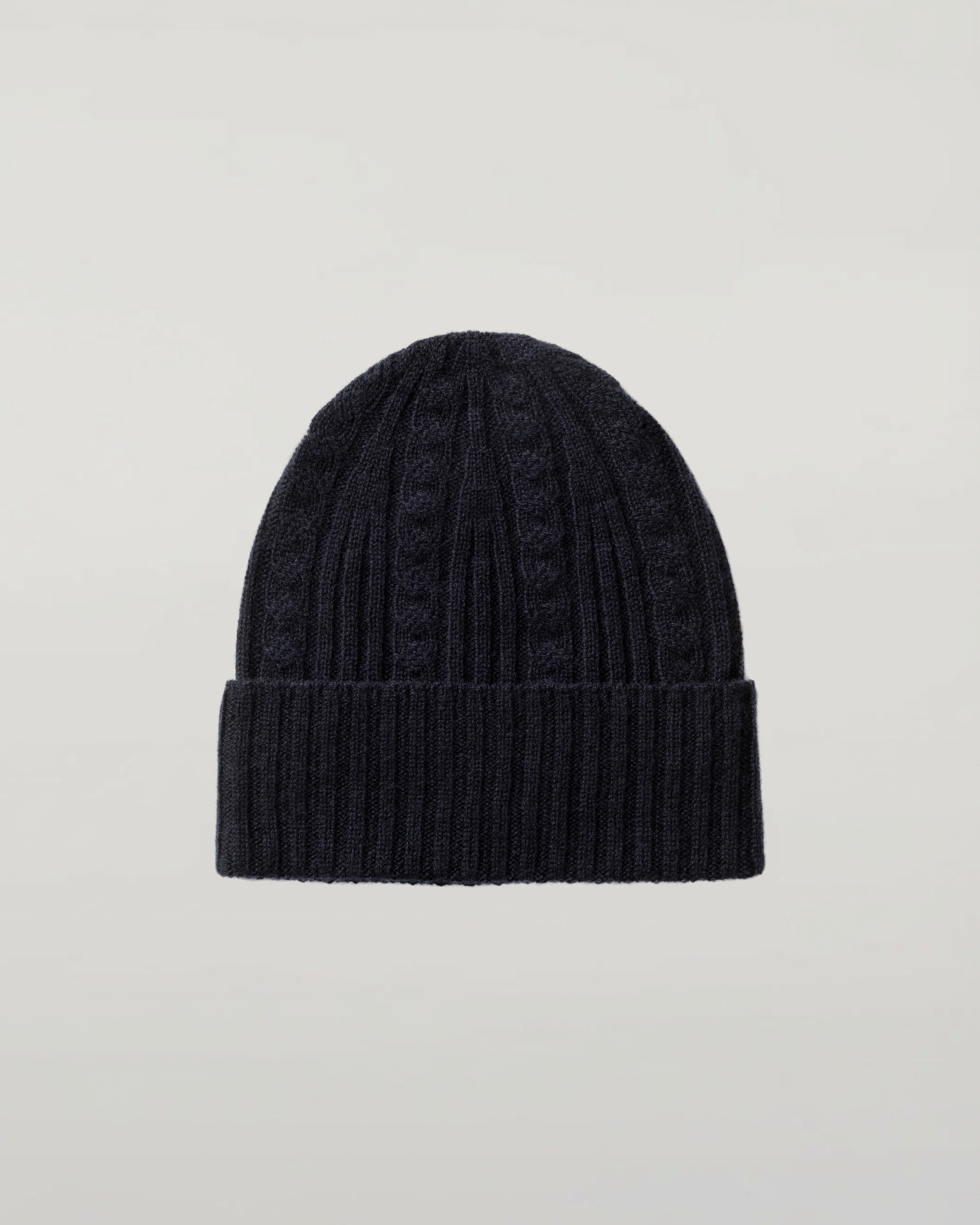 Cable & Rib Dark Navy Cashmere Beanie