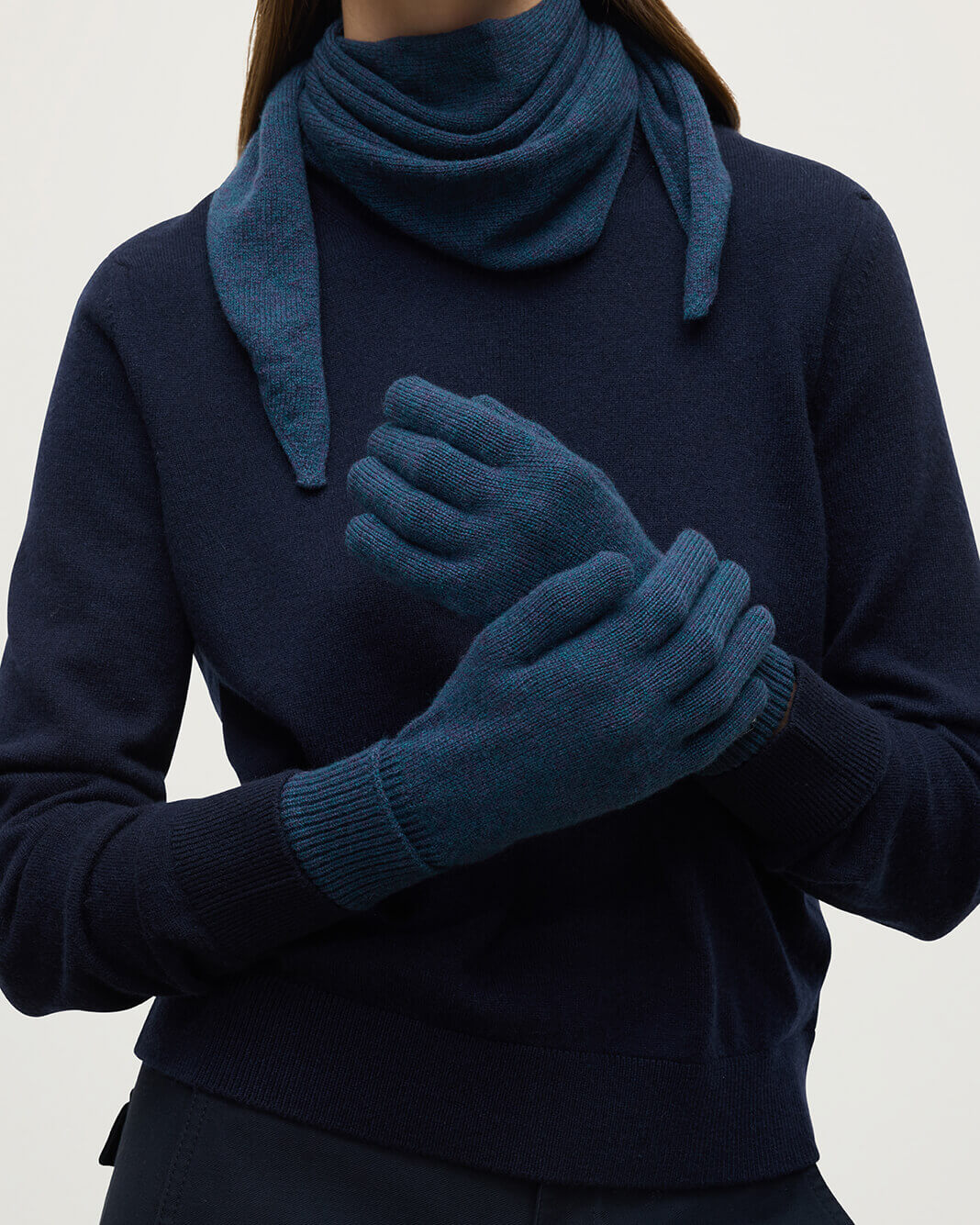 Navy Cashmere Gloves with Turnback Cuffs