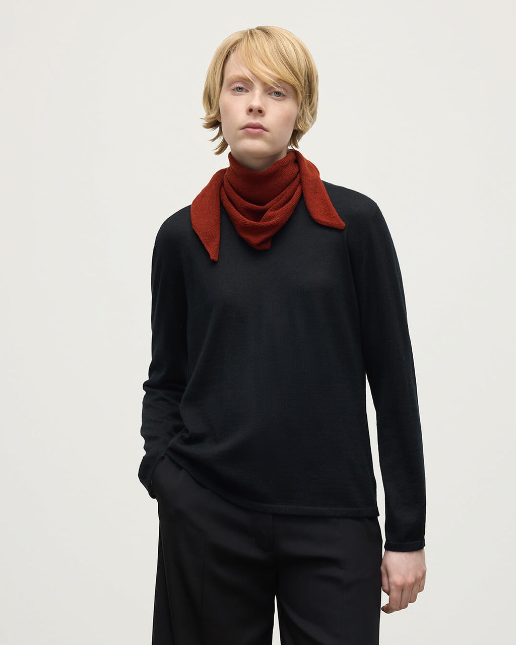 Gauzy Cashmere Dark Red Triangle Neck Tie