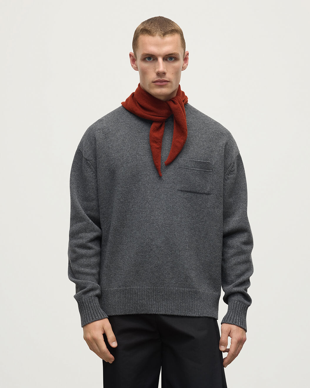 Gauzy Cashmere Dark Red Triangle Neck Tie