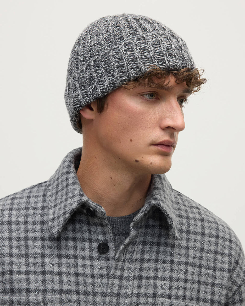 Half Cardigan Stich Charcoal Cashmere Beanie