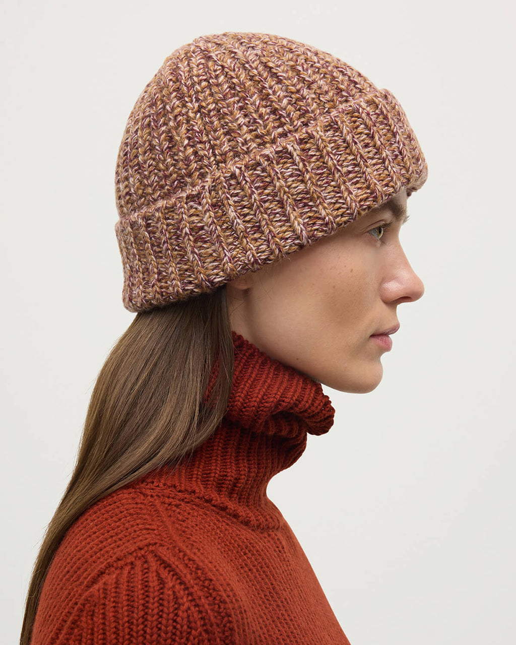 Half Cardigan Stich Red Cashmere Beanie