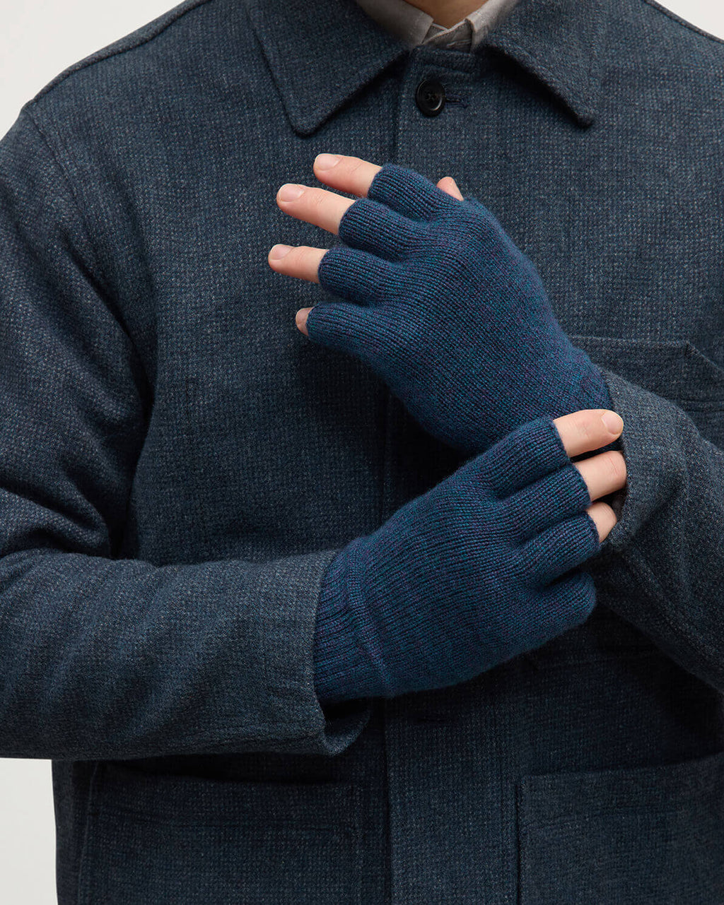 Fingerless Navy Cashmere Gloves