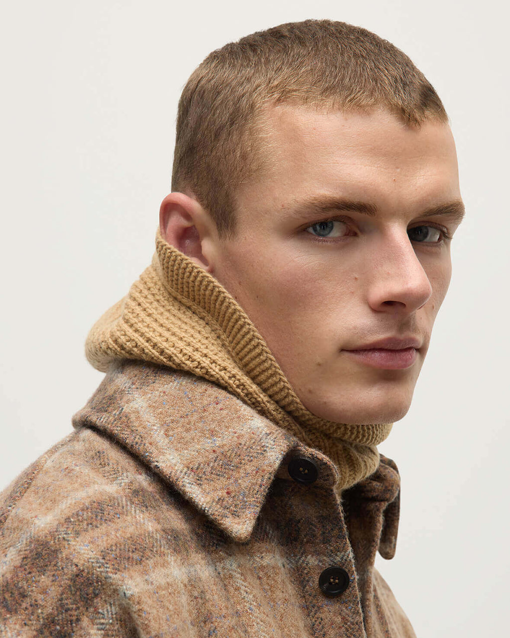 Waffle Stitch Camel Cashmere Hood