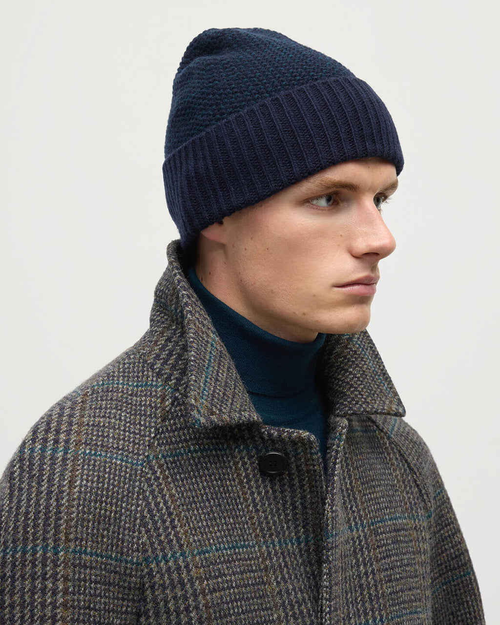 Seed Stitch Cashmere Navy Beanie