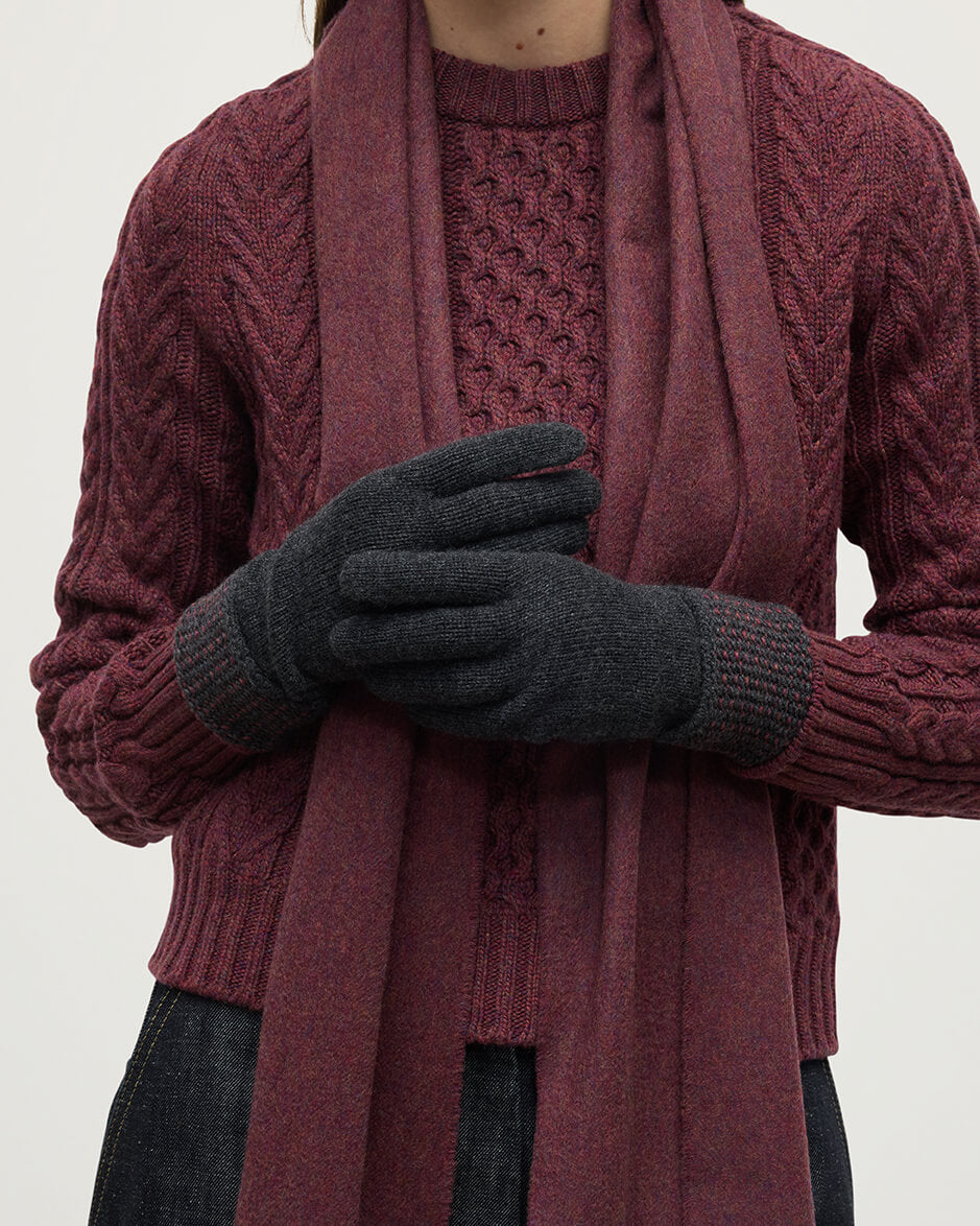 Seed Stitch Grey Cashmere Gloves