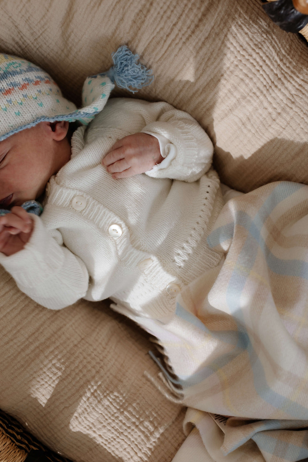 Cashmere Baby Blanket in Natural Check