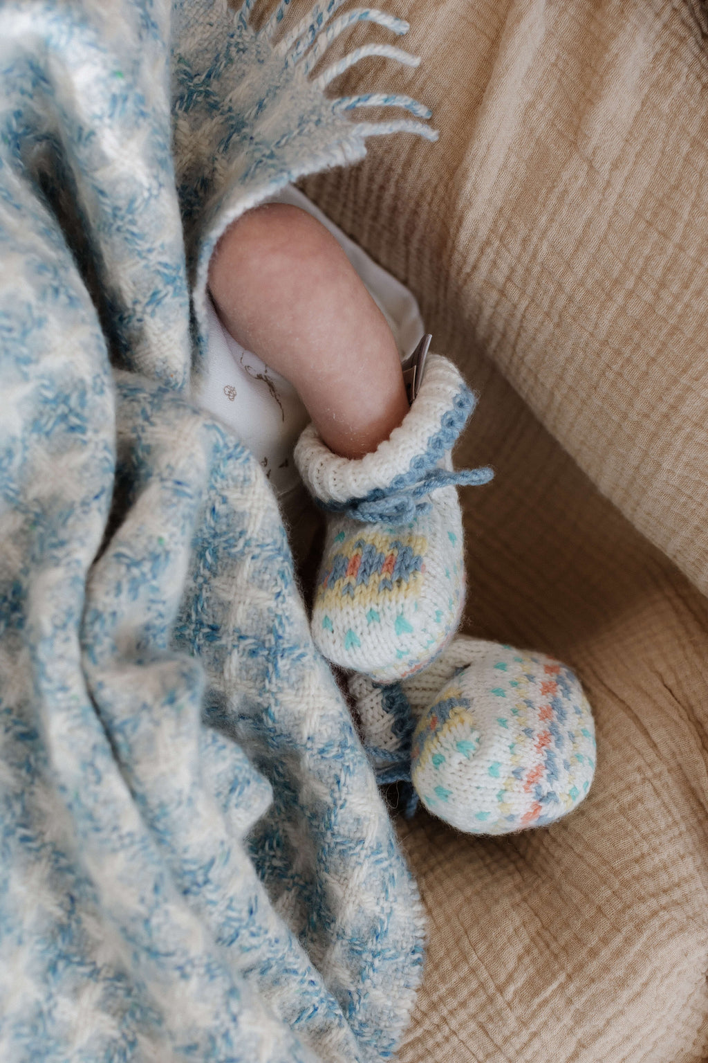 Blue Fairisle Cashmere Baby Booties