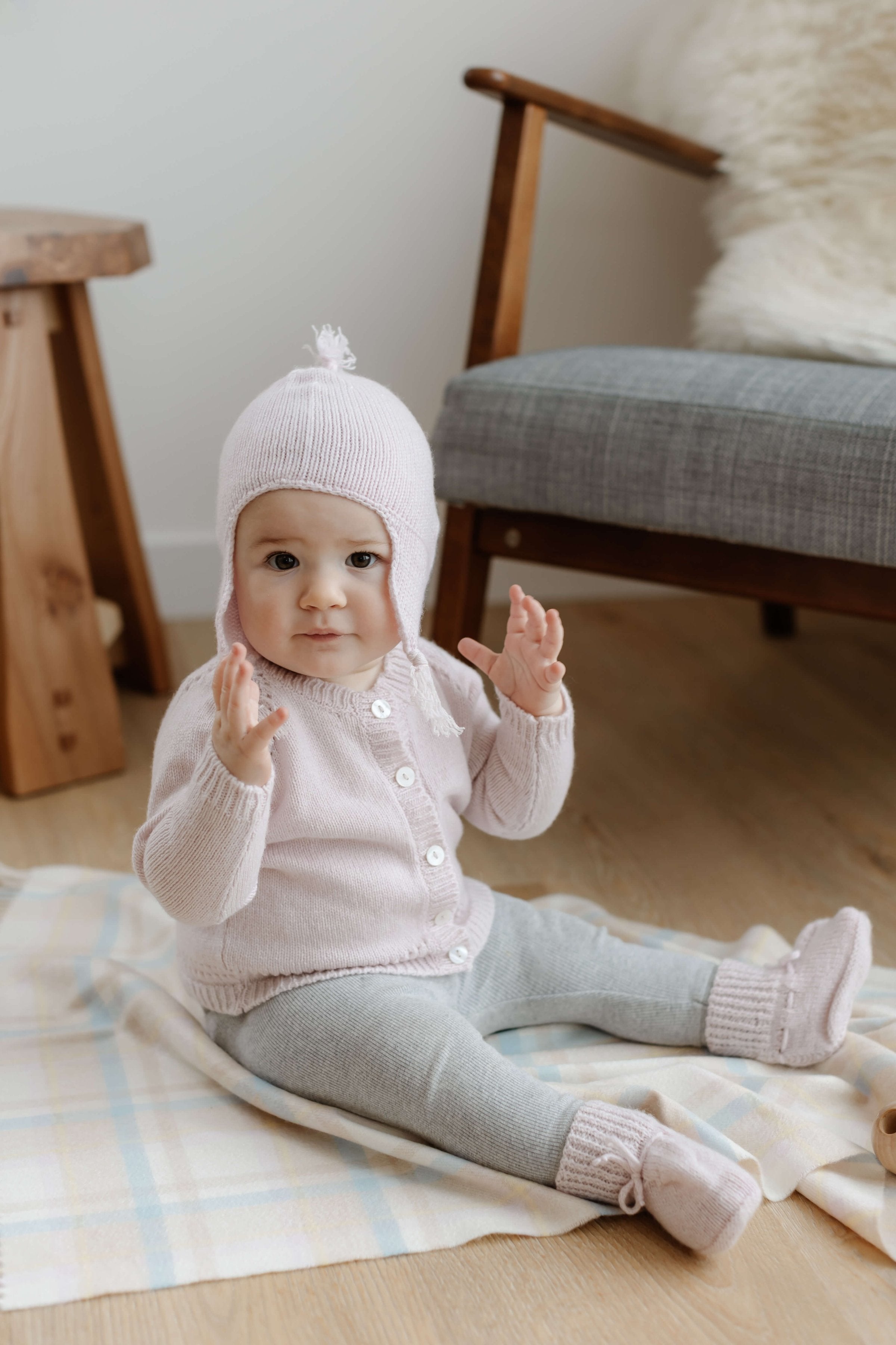 Cashmere Baby Blanket in Natural Check