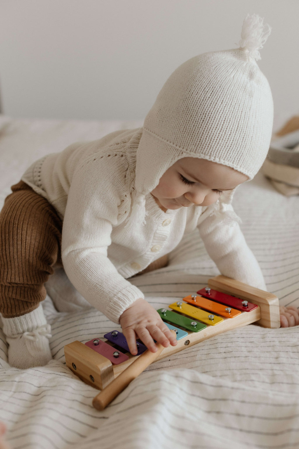 White Cashmere Baby Hat with Tassel