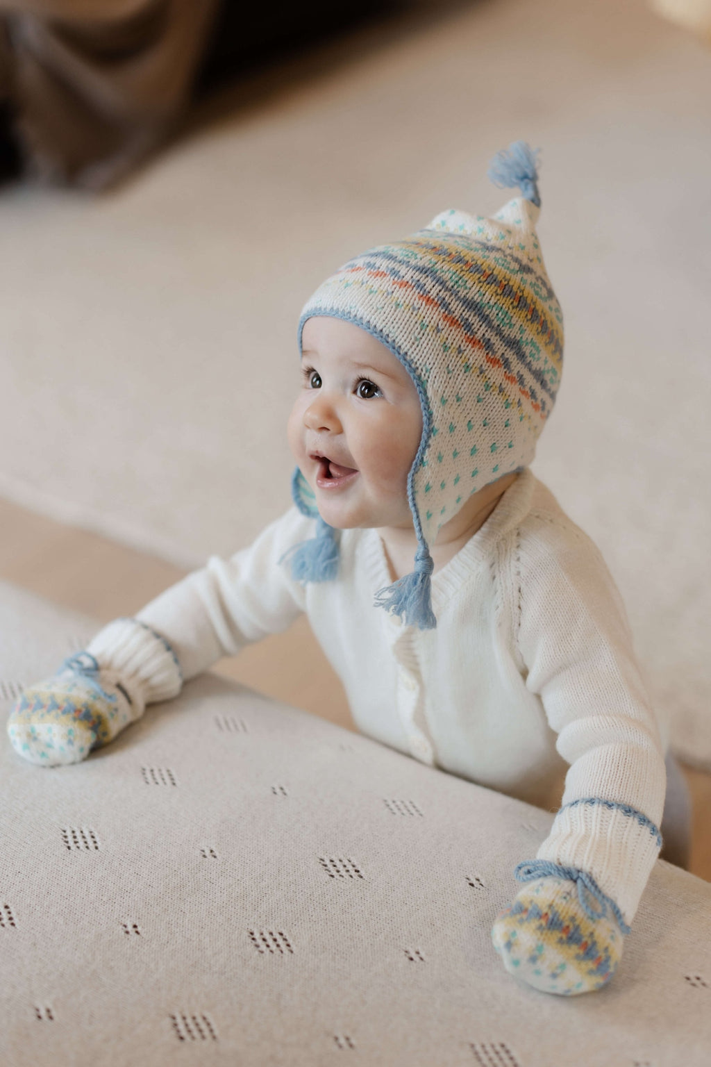Blue Cashmere Fairisle Baby Mittens