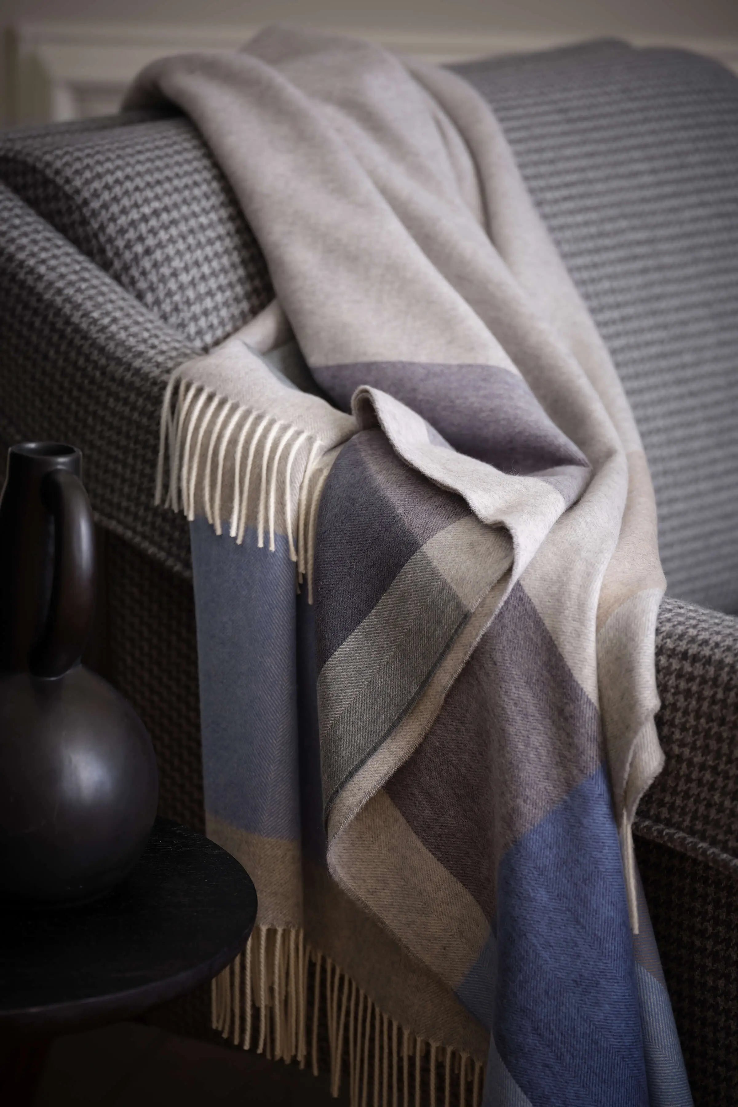 Block Border Wool Throw in Cool