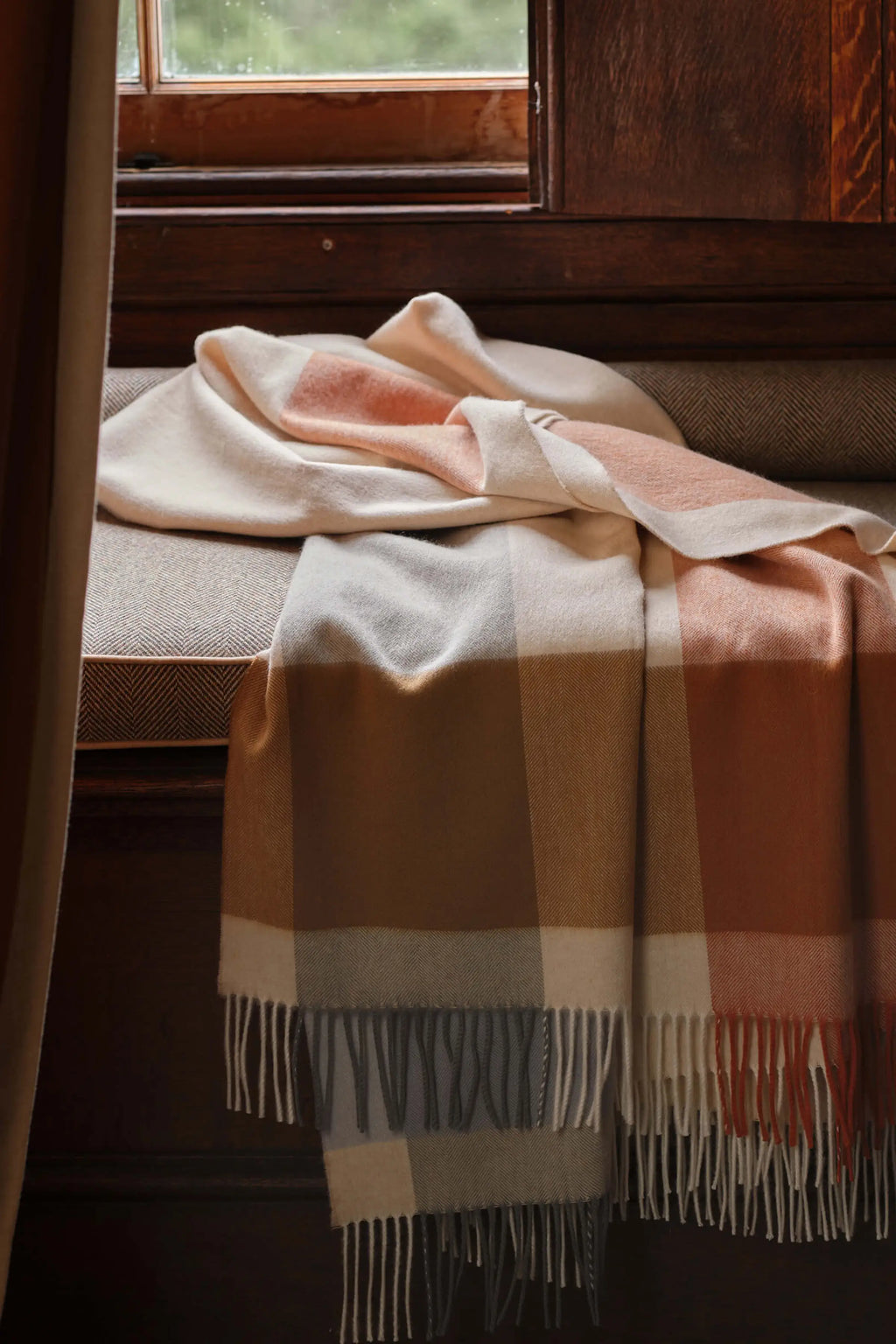 Block Border Wool Throw in Warm