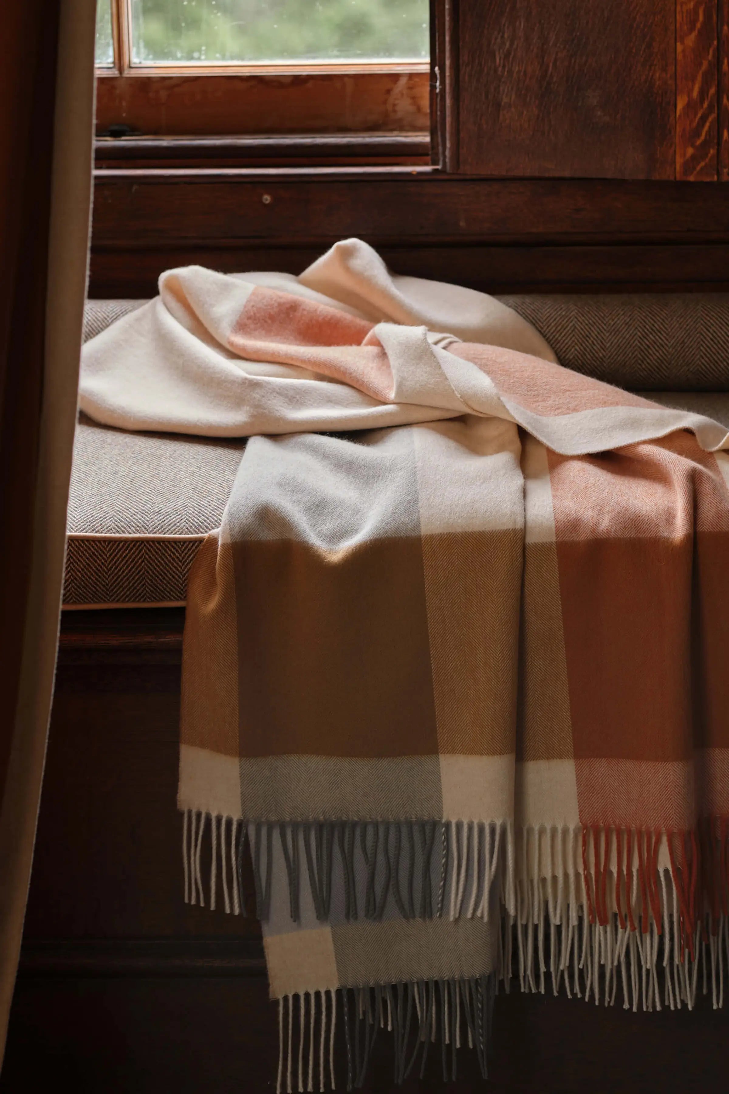 Block Border Wool Throw in Warm