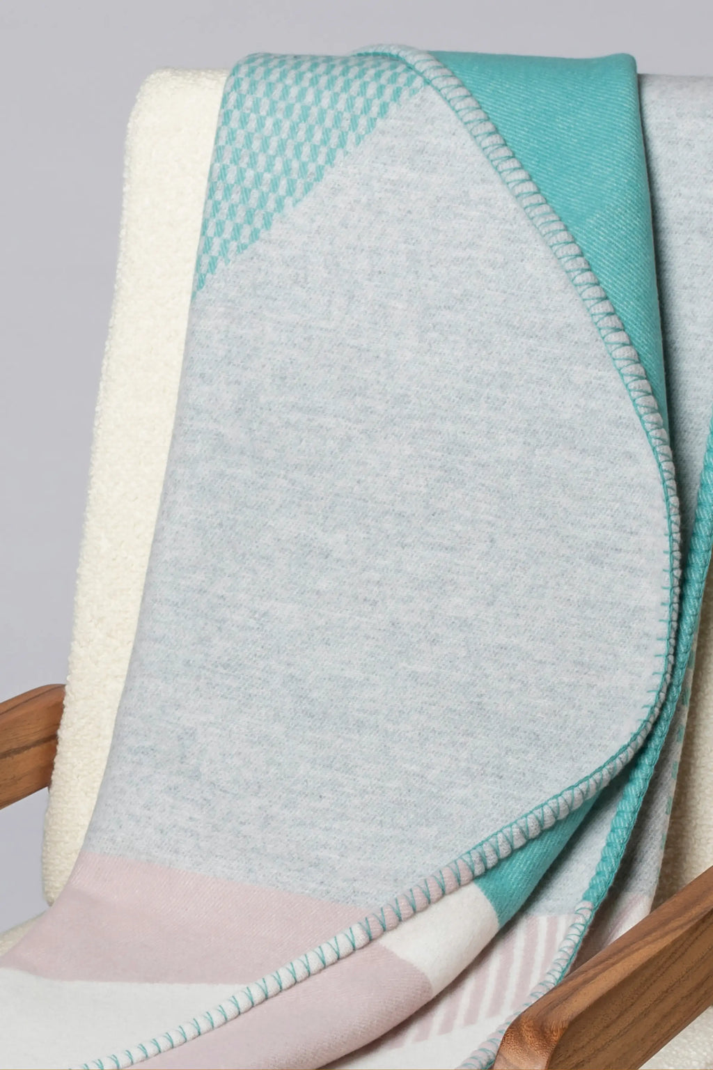 Blanket Stitched Geometric Throw in Playful Pastel